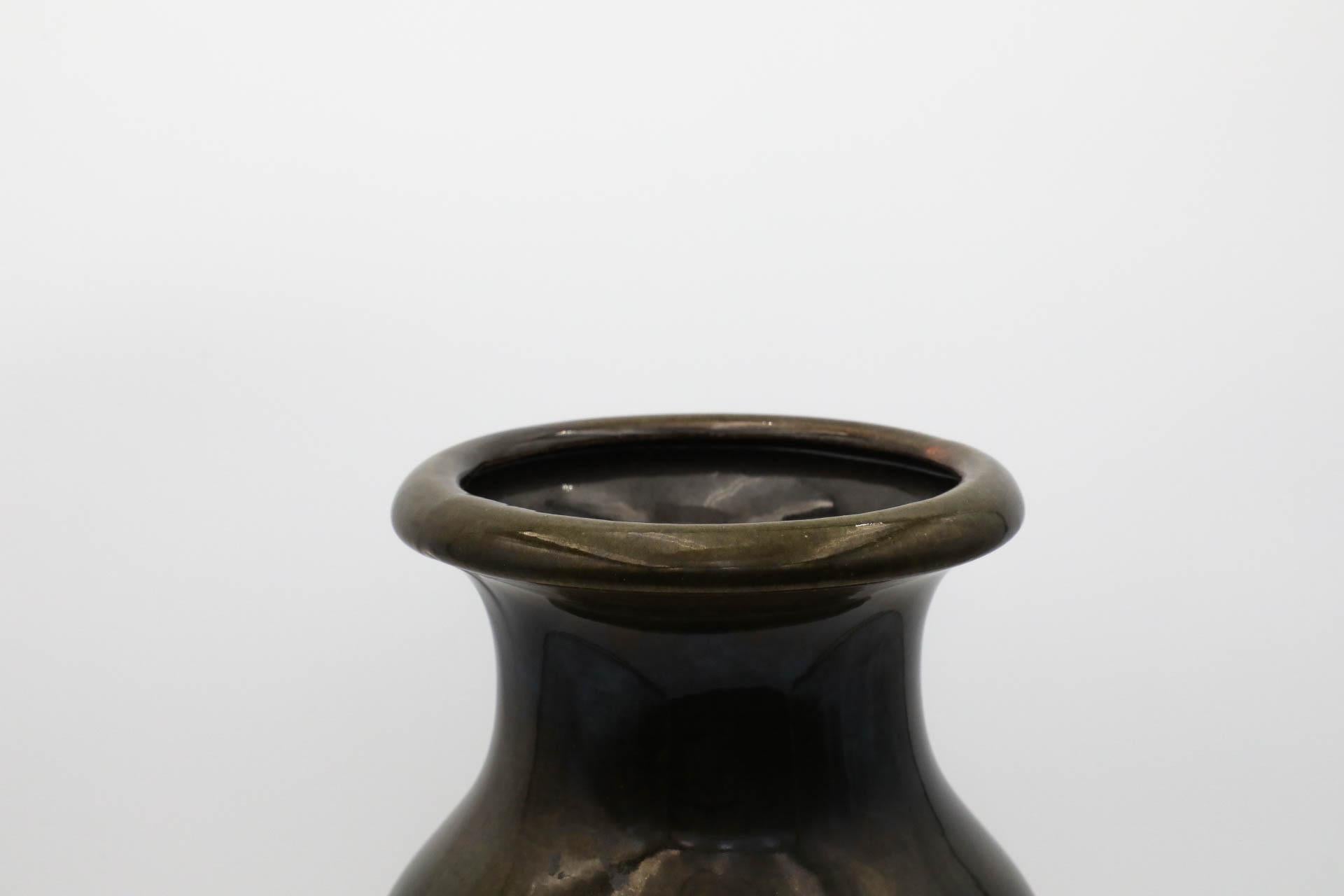 XX secolo Vaso extra grande in ceramica marrone tedesco Scheurich Engobe in vendita