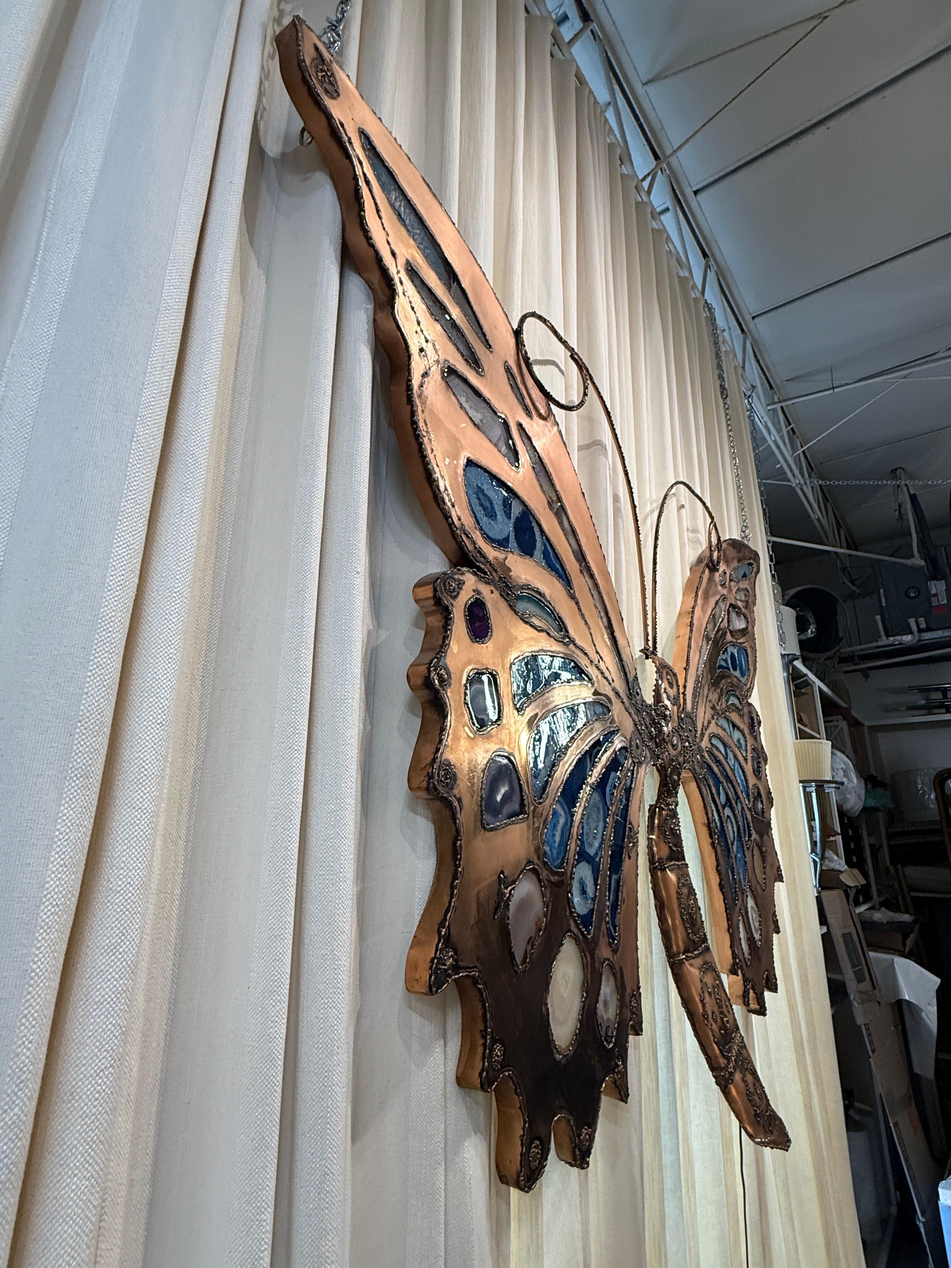 Extra-Large Brutal Style Agate Stone Butterfly Wall Sculpture & Light For Sale 4