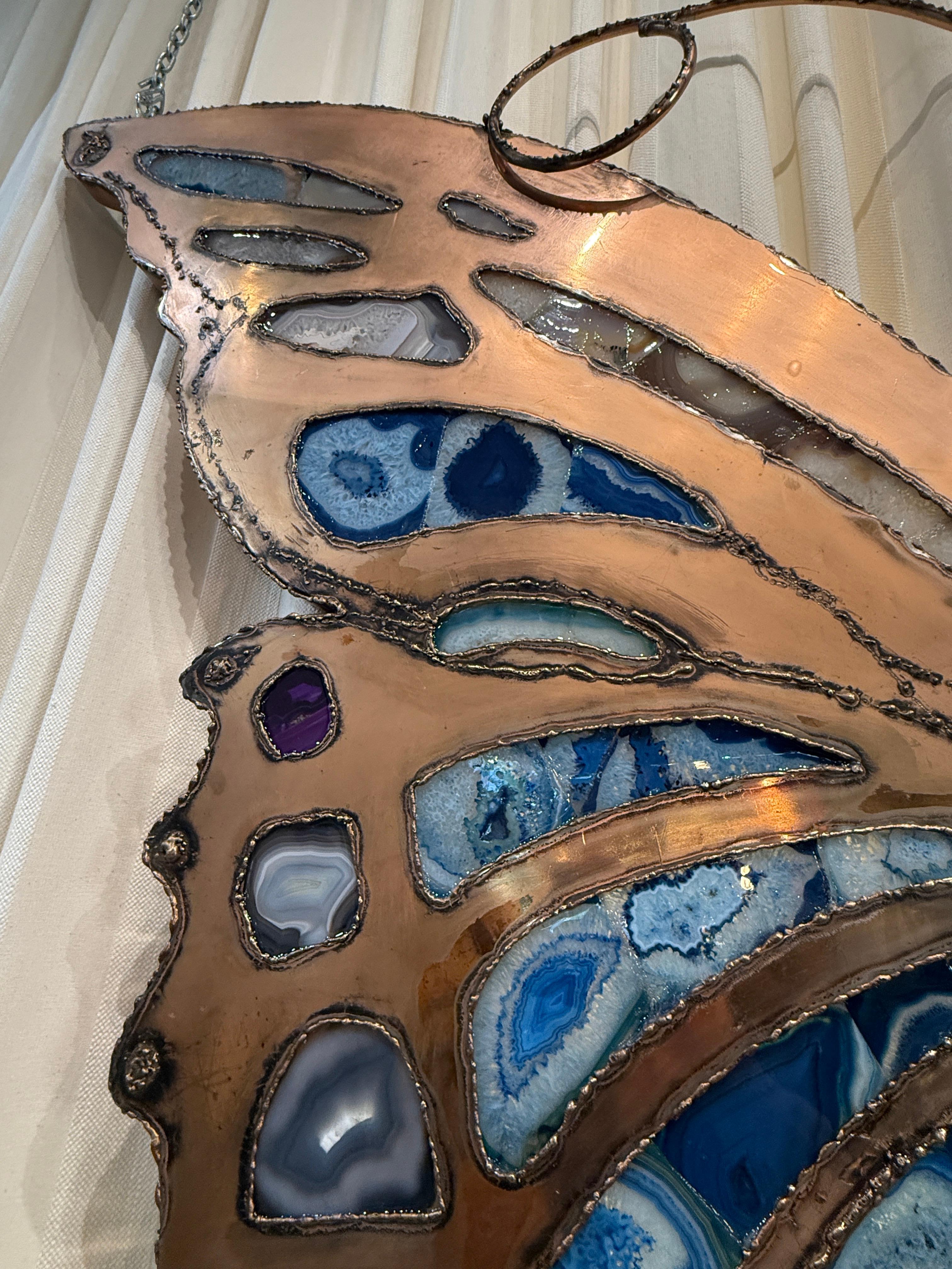 Extra-Large Brutal Style Agate Stone Butterfly Wall Sculpture & Light For Sale 7
