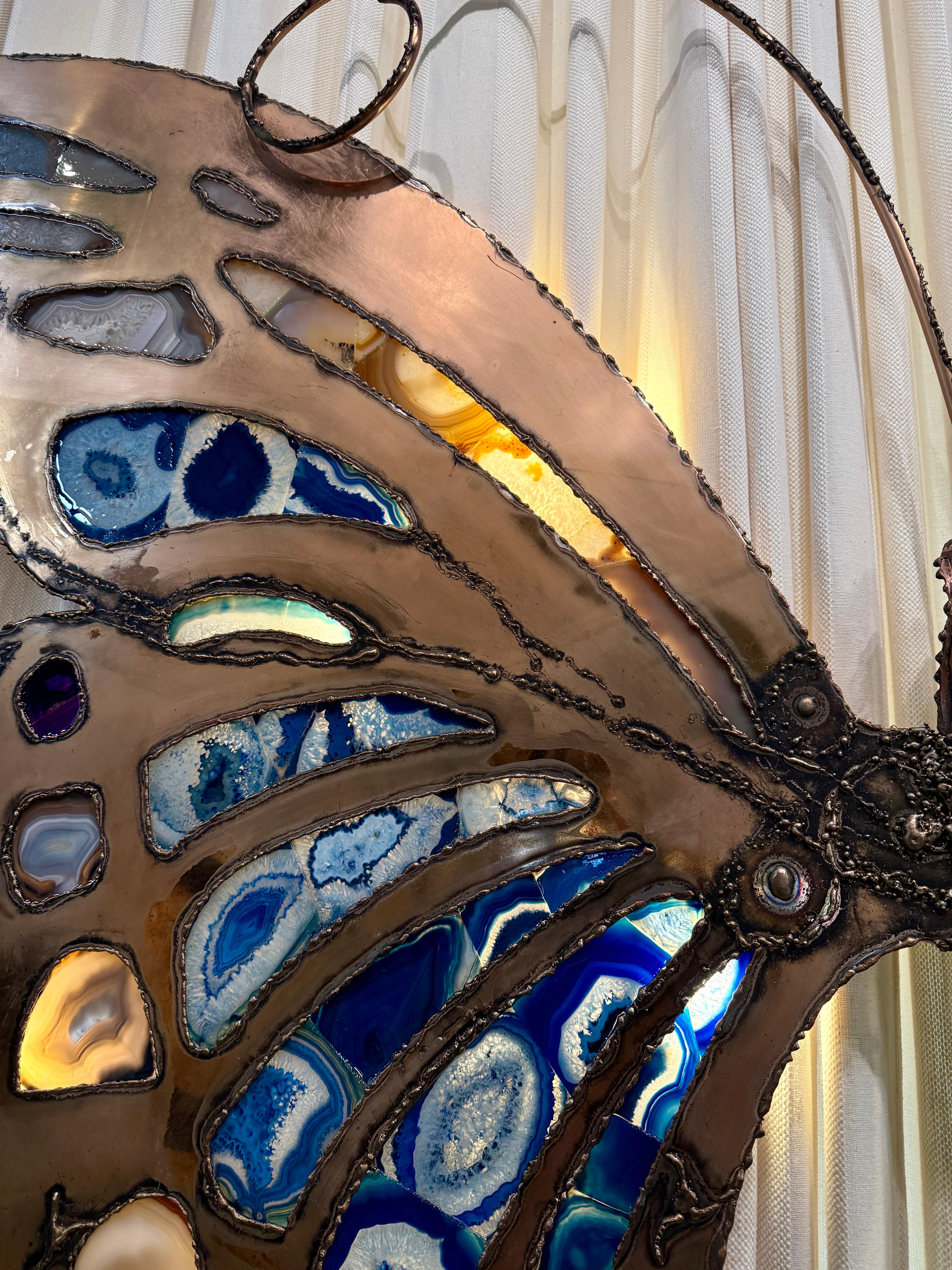 Extra-Large Brutal Style Agate Stone Butterfly Wall Sculpture & Light For Sale 11