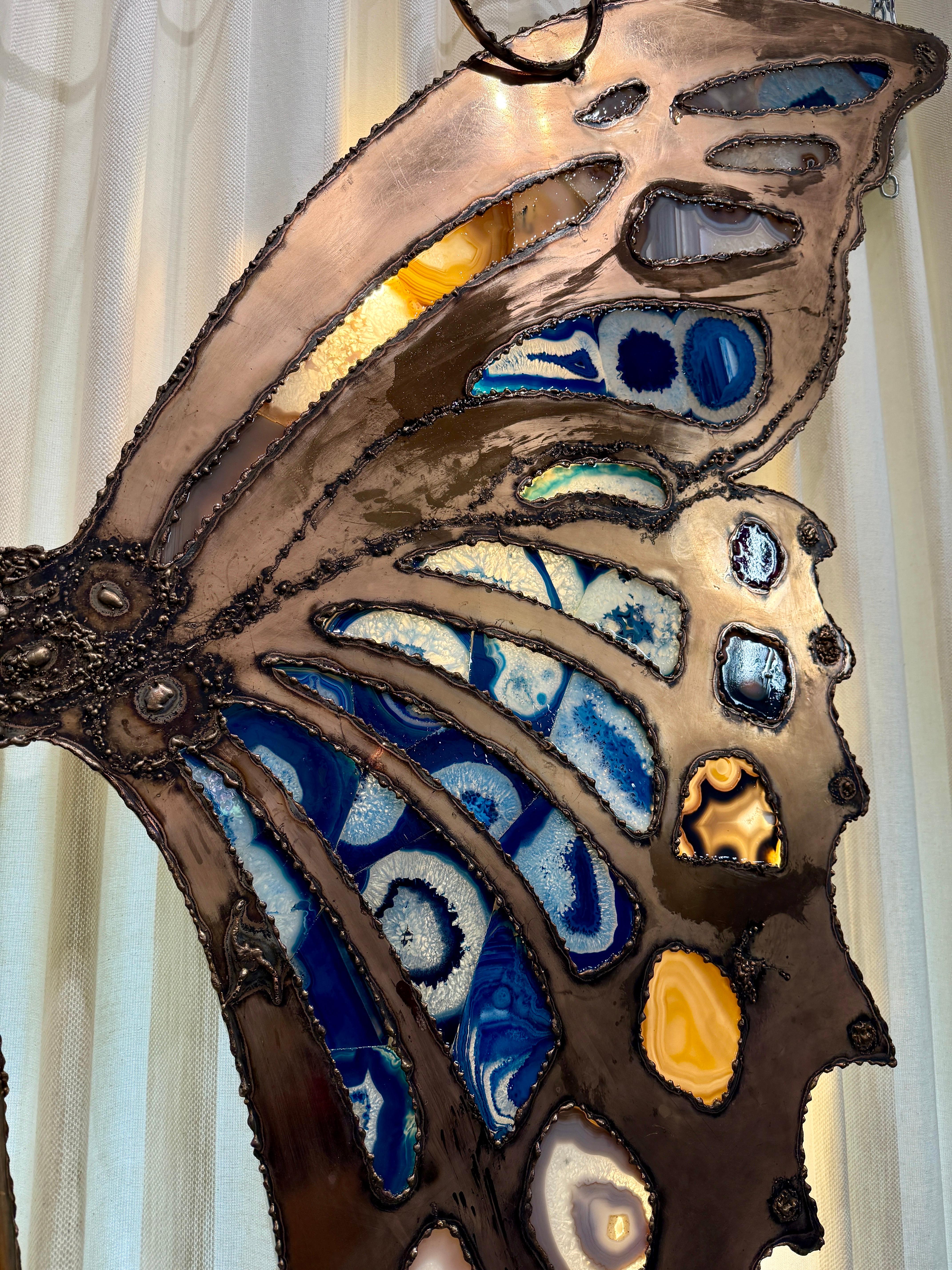 Extra-Large Brutal Style Agate Stone Butterfly Wall Sculpture & Light For Sale 12