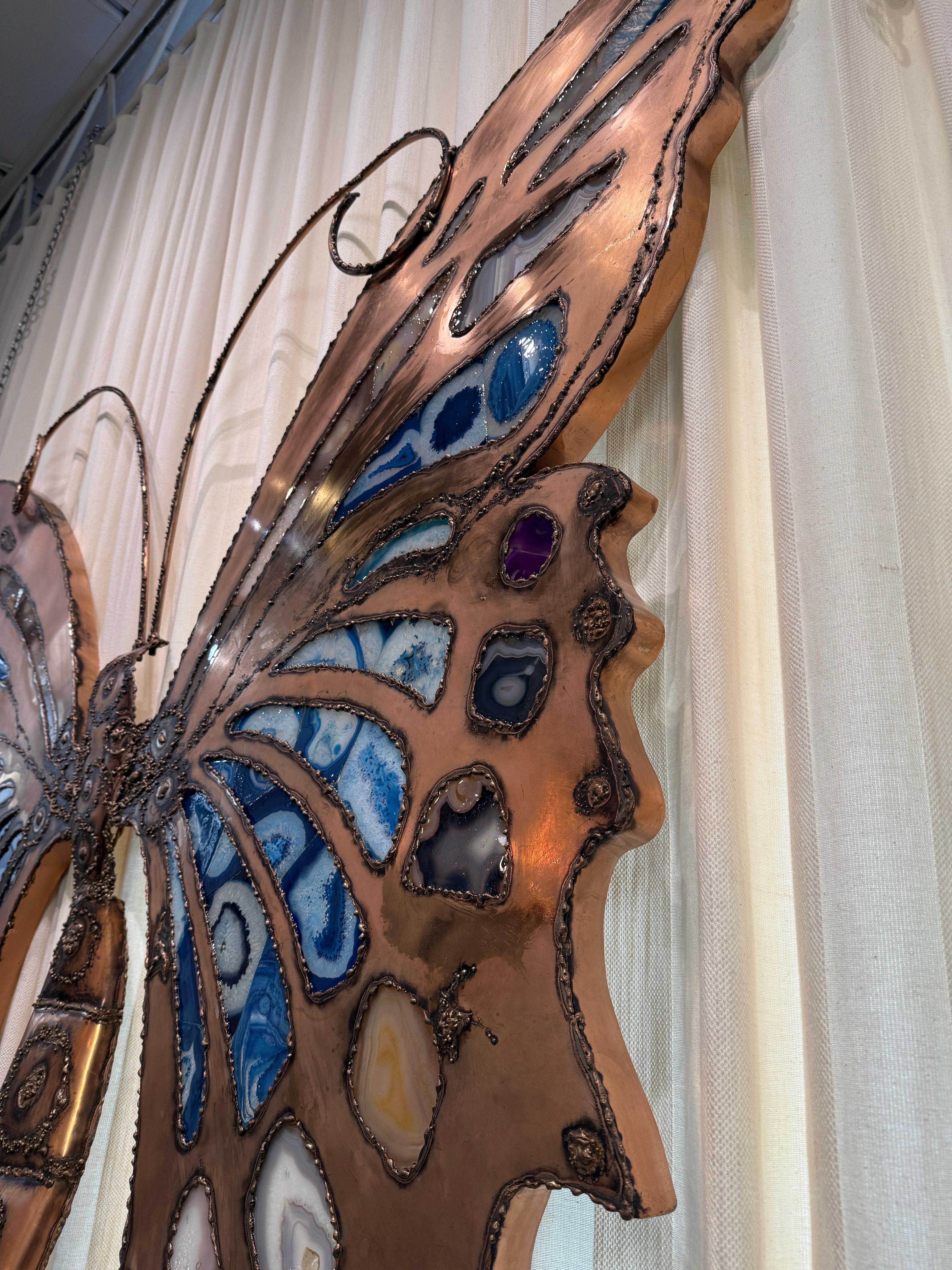 Late 20th Century Extra-Large Brutal Style Agate Stone Butterfly Wall Sculpture & Light For Sale