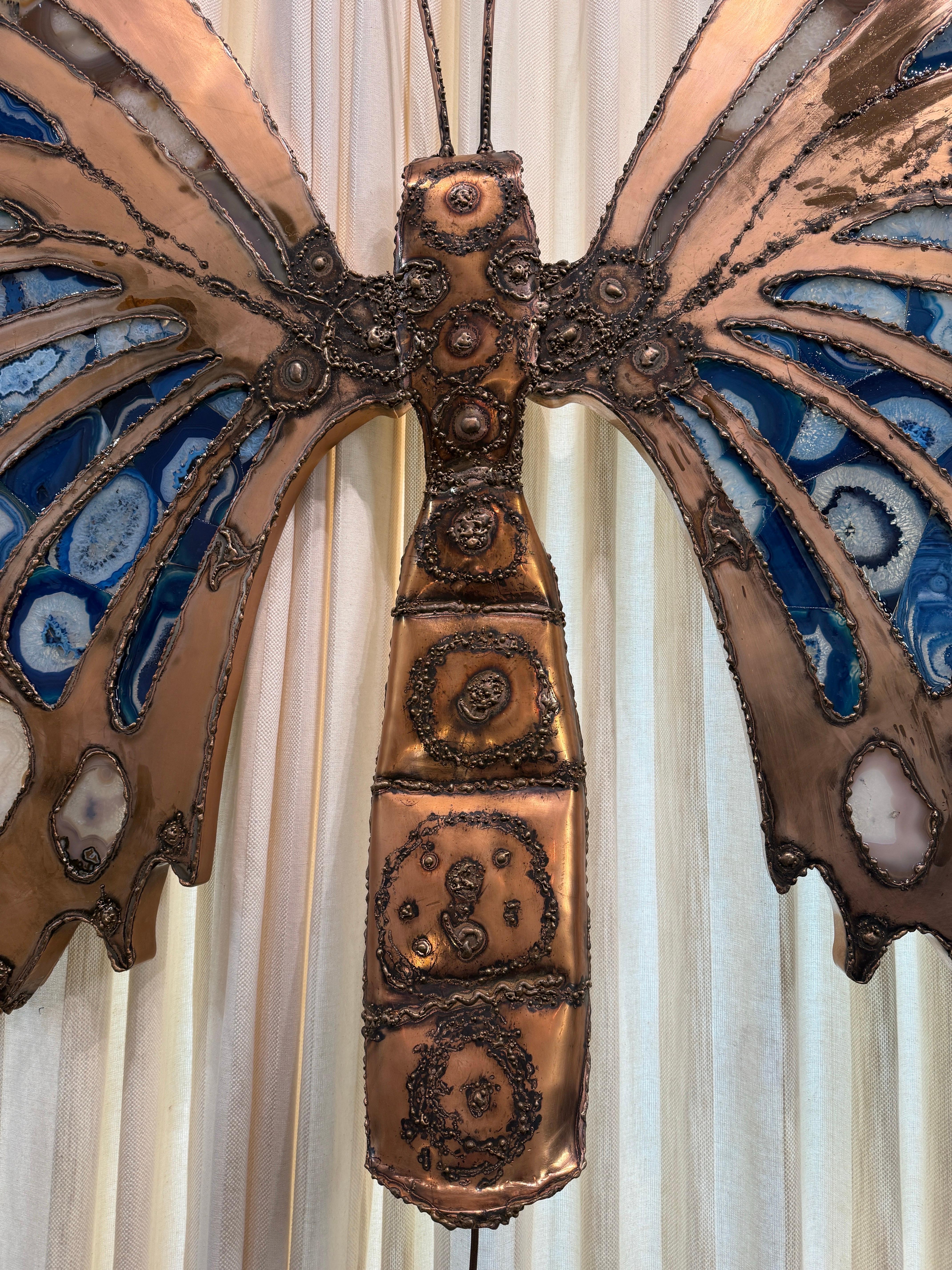 Extra-Large Brutal Style Agate Stone Butterfly Wall Sculpture & Light For Sale 1