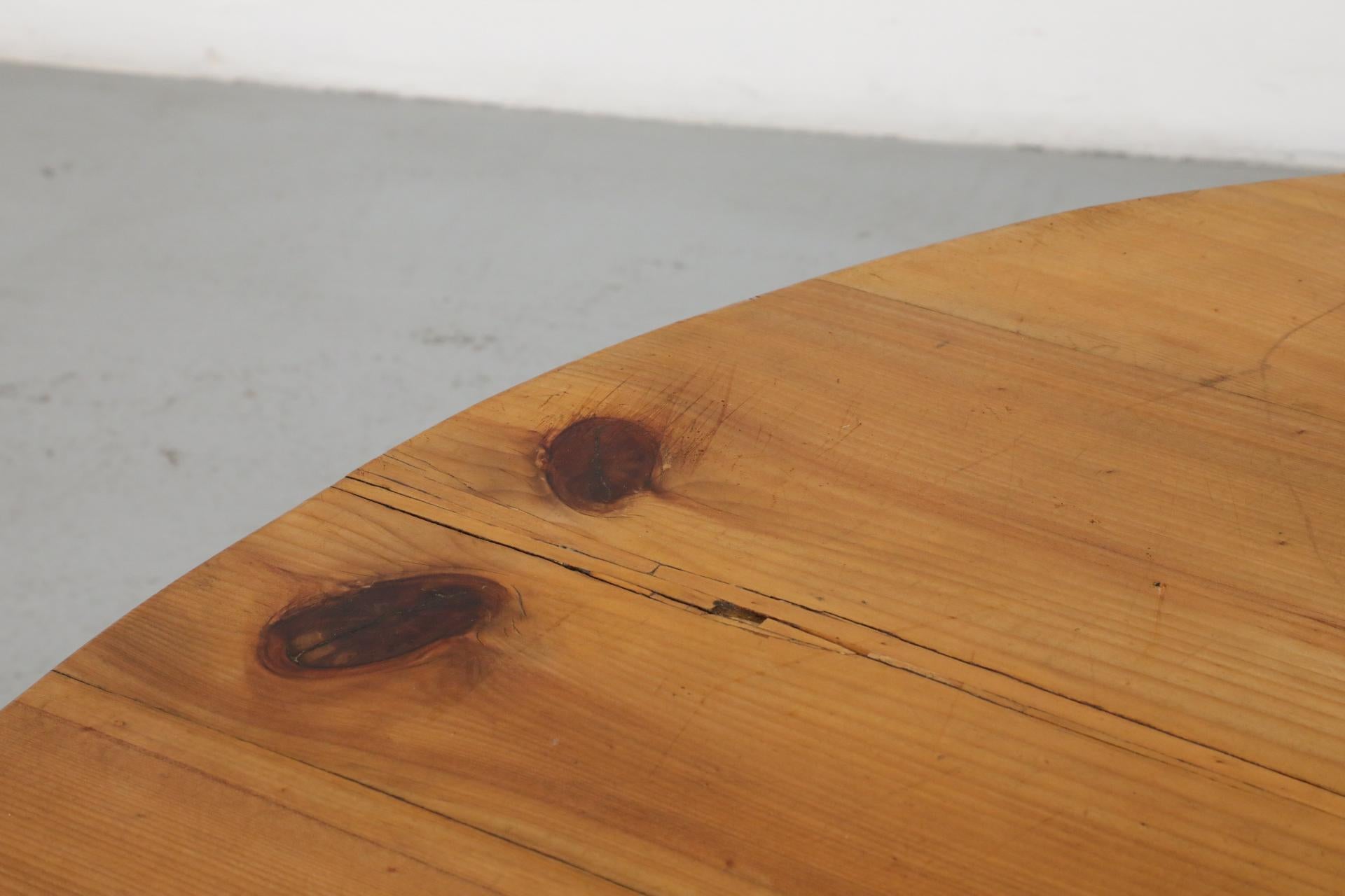 Extra Large Brutalist Fir Coffee Table with Round Top and Thick Slab Legs For Sale 7