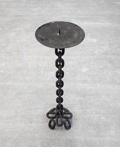 Extra Large Brutalist Iron Chain Candlestick Holder in black iron, France 1960s