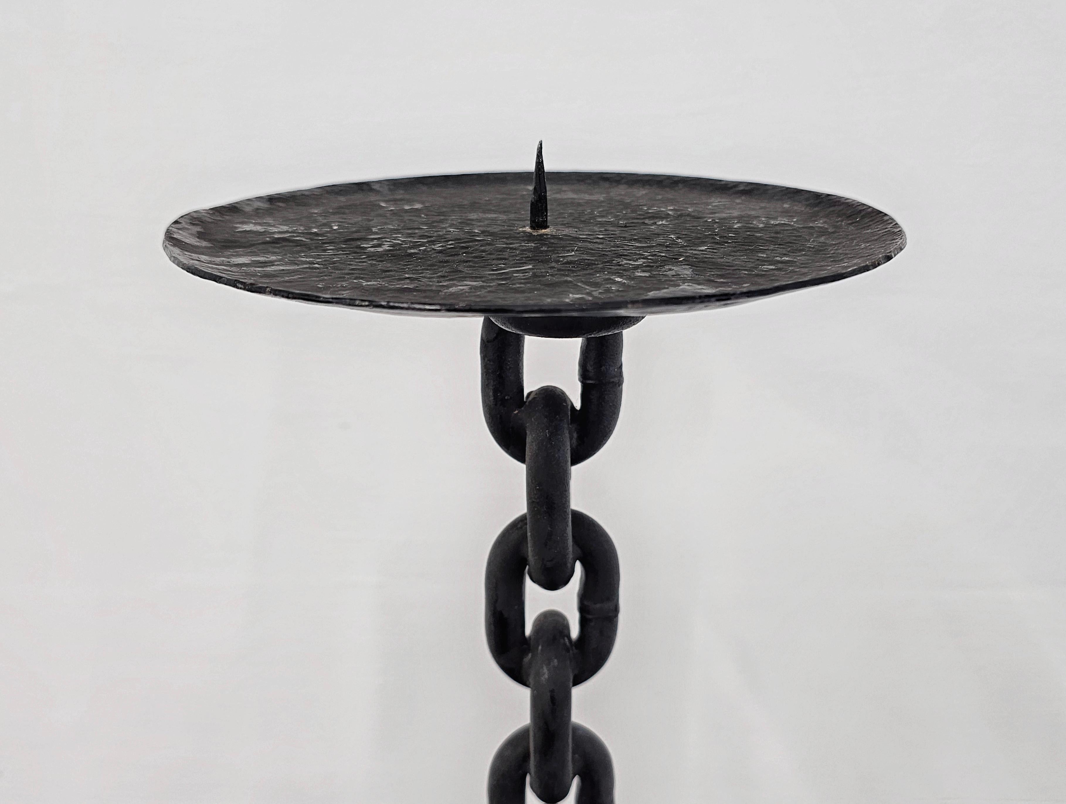 Mid-20th Century Extra Large Brutalist Iron Chain Candlestick Holder, France 1960s For Sale