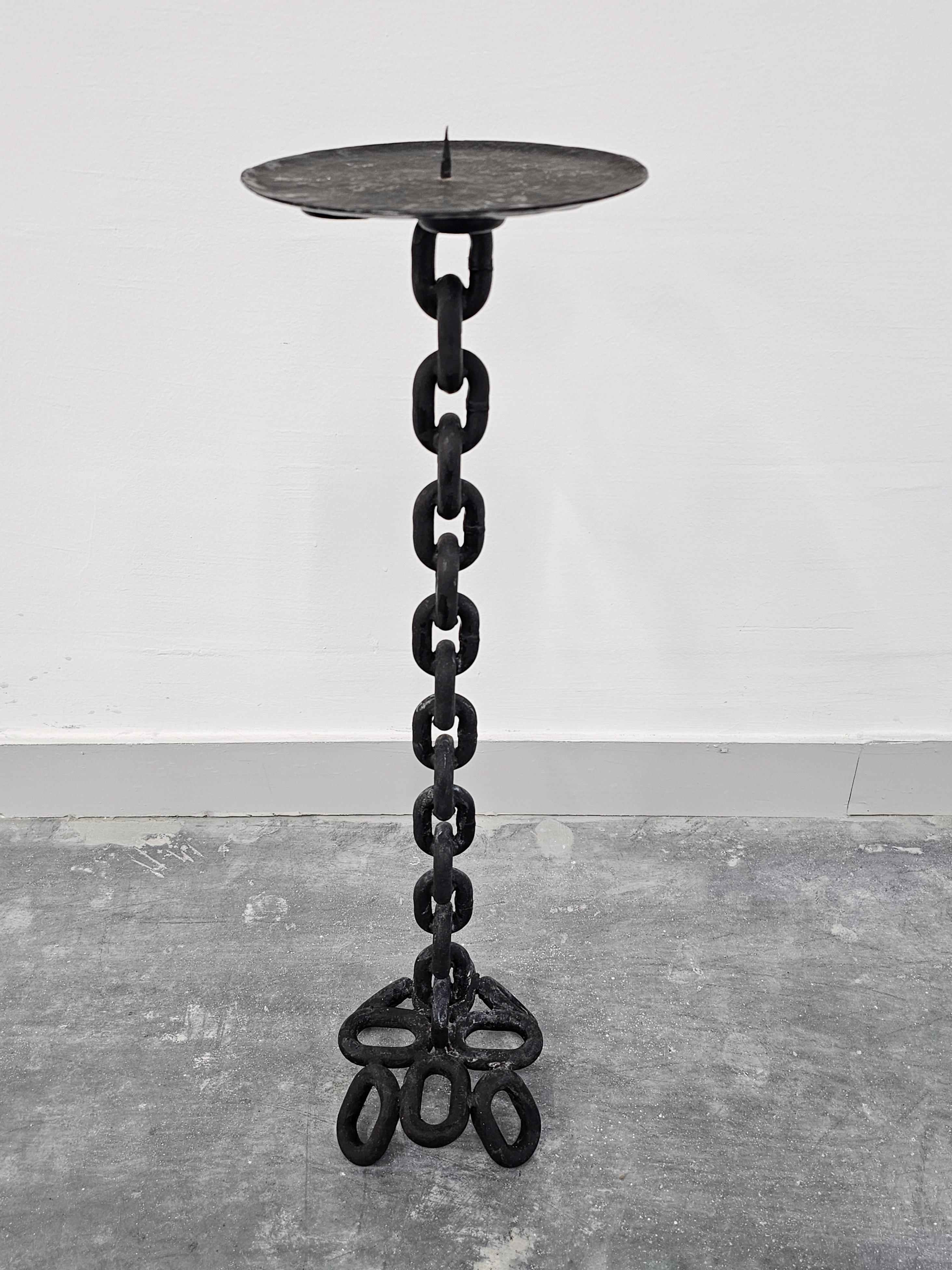Extra Large Brutalist Iron Chain Candlestick Holder, France 1960s For Sale 1