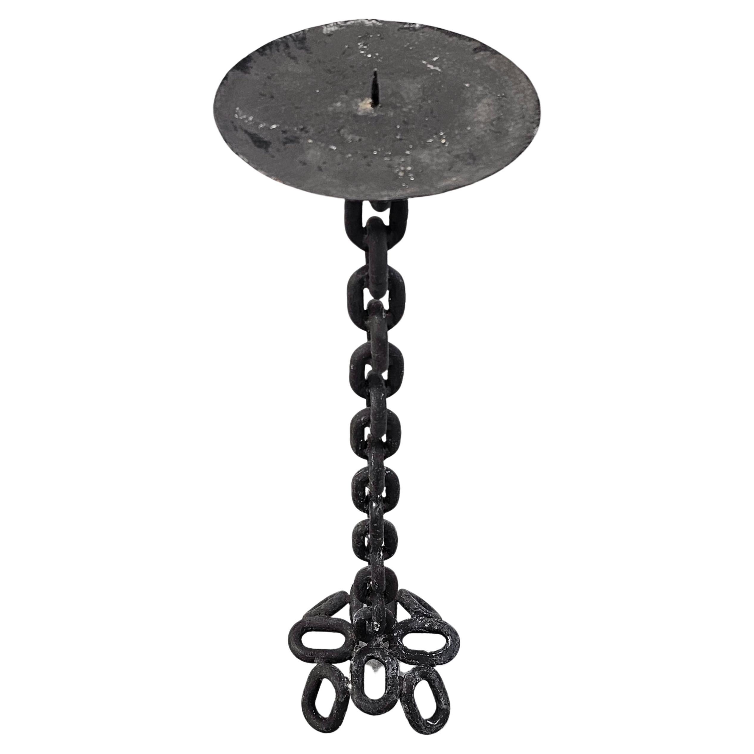 Extra Large Brutalist Iron Chain Candlestick Holder, France 1960s For Sale