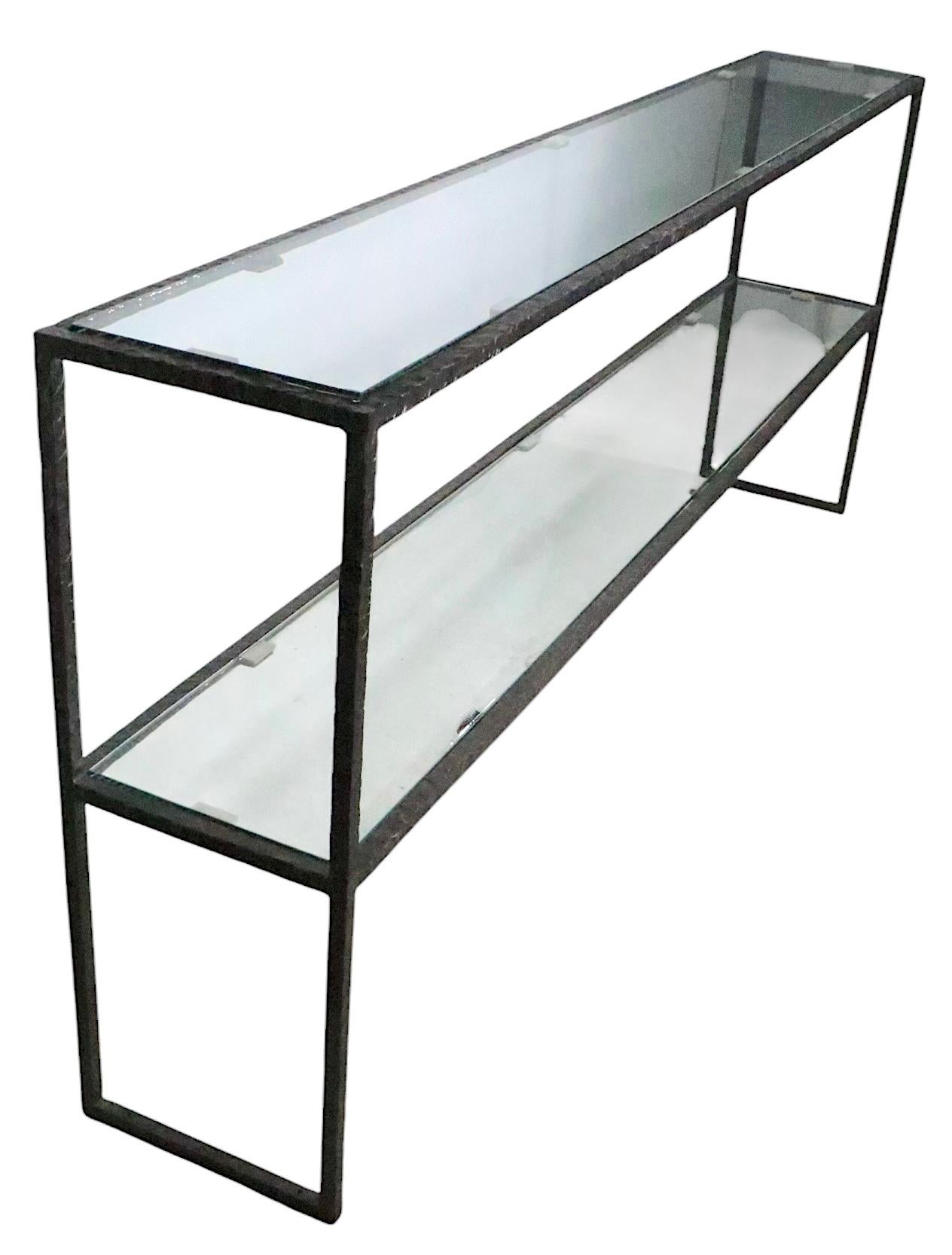 Extra Large Brutalist Two Tier  Iron and Glass Console Table after Evans c1970's For Sale 5