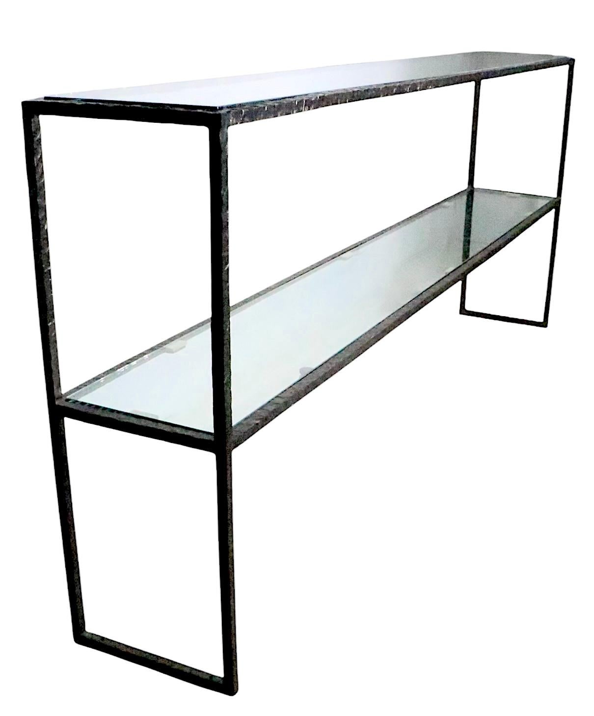 Extra Large Brutalist Two Tier  Iron and Glass Console Table after Evans c1970's For Sale 6