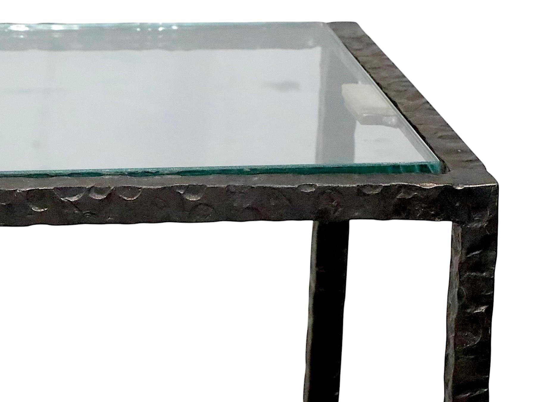 Extra Large Brutalist Two Tier  Iron and Glass Console Table after Evans c1970's For Sale 7