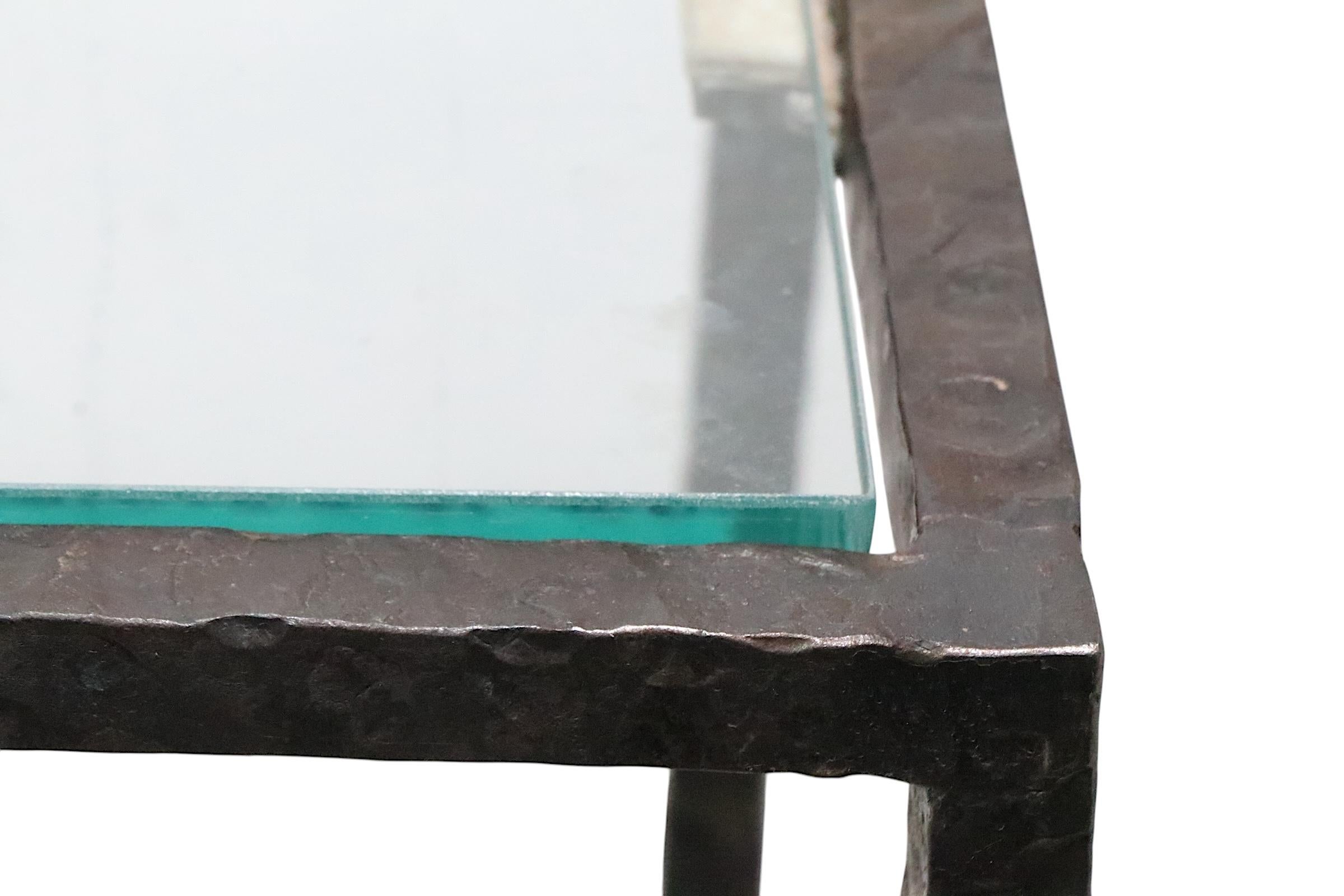 Extra Large Brutalist Two Tier  Iron and Glass Console Table after Evans c1970's For Sale 11