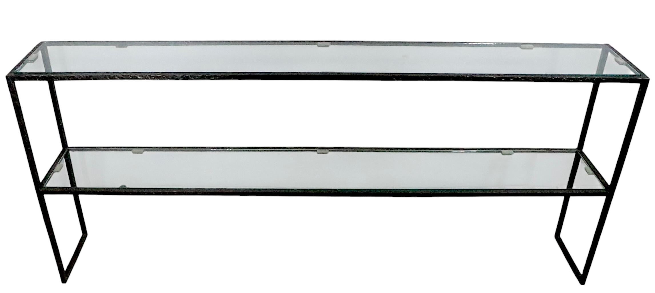 Extra Large Brutalist Two Tier  Iron and Glass Console Table after Evans c1970's For Sale 12