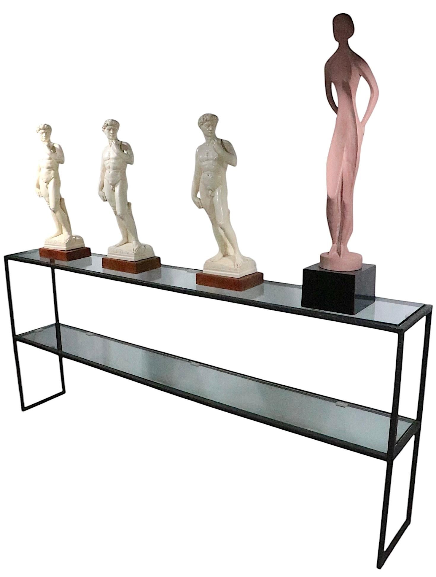 Extra Large Brutalist Two Tier  Iron and Glass Console Table after Evans c1970's For Sale 14