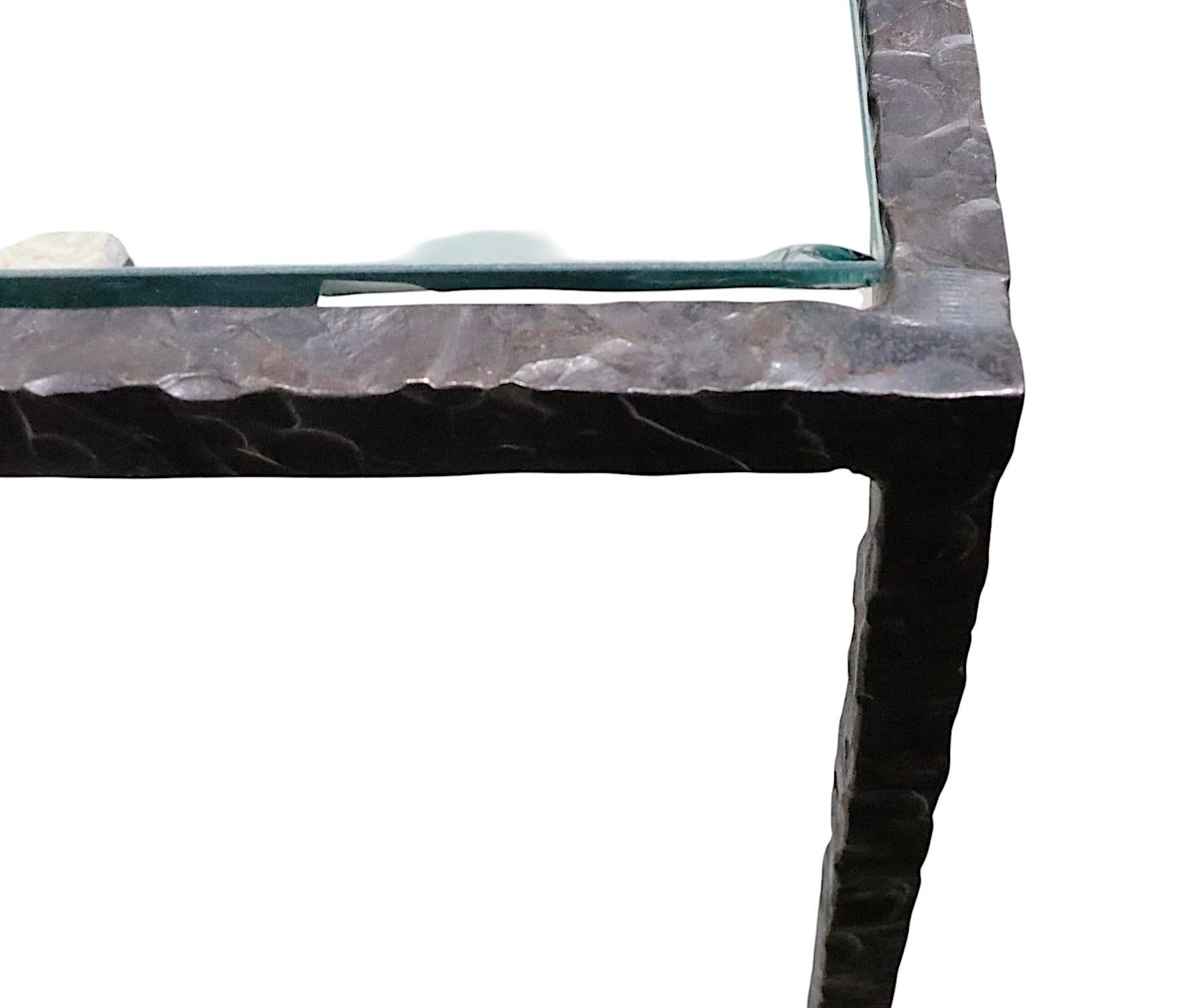 Extra Large Brutalist Two Tier  Iron and Glass Console Table after Evans c1970's For Sale 15