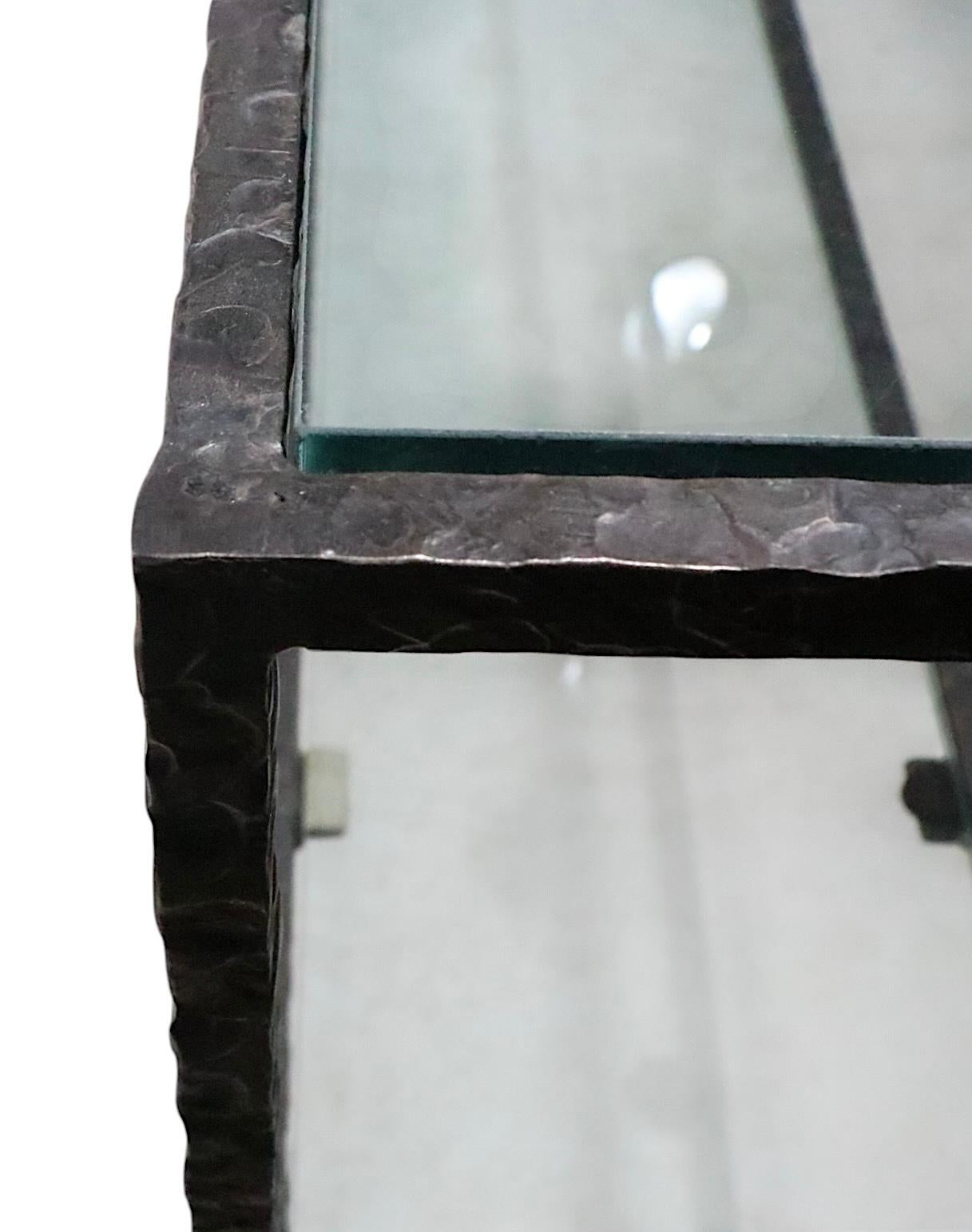 Extra Large Brutalist Two Tier  Iron and Glass Console Table after Evans c1970's In Good Condition For Sale In New York, NY