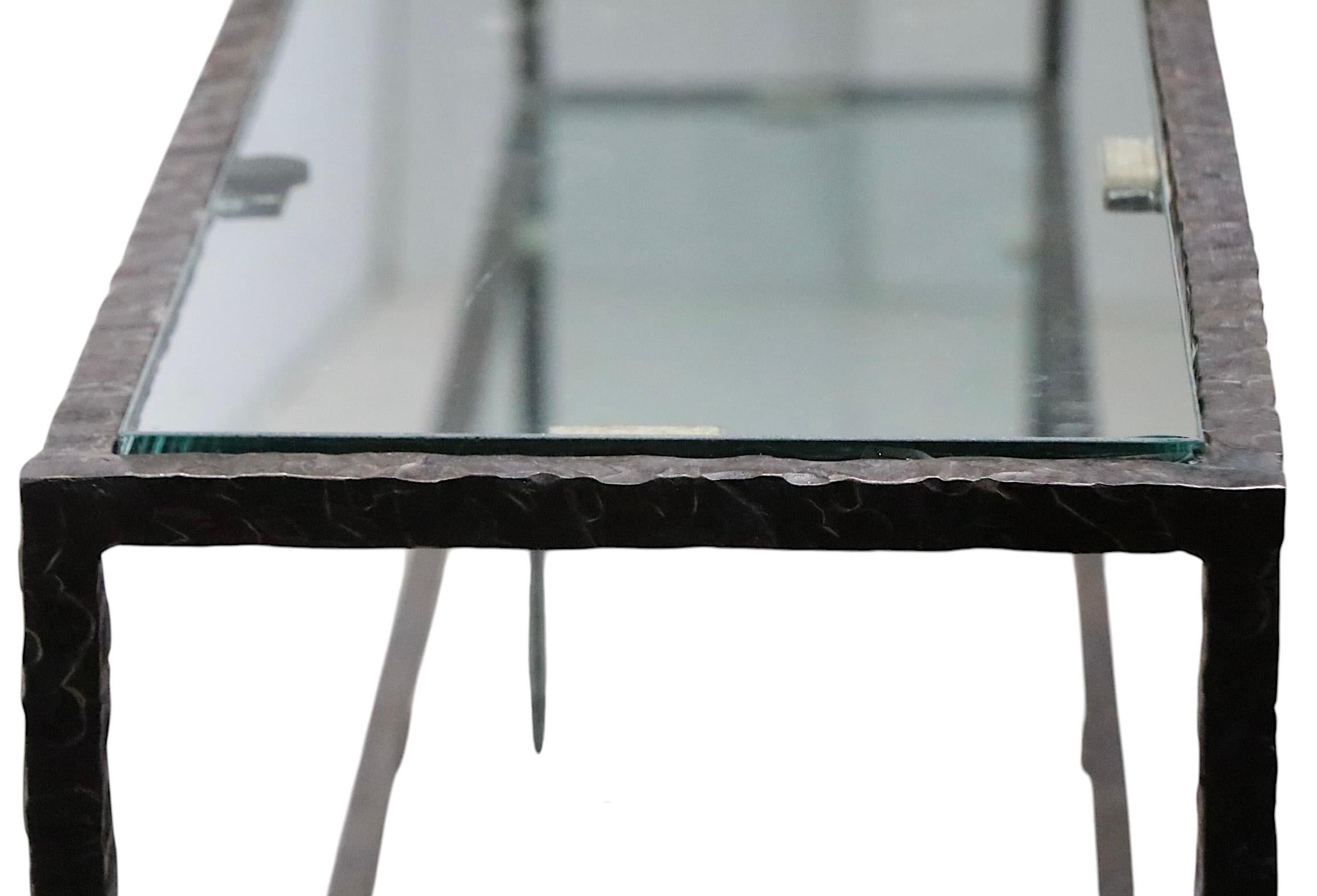 20th Century Extra Large Brutalist Two Tier  Iron and Glass Console Table after Evans c1970's For Sale