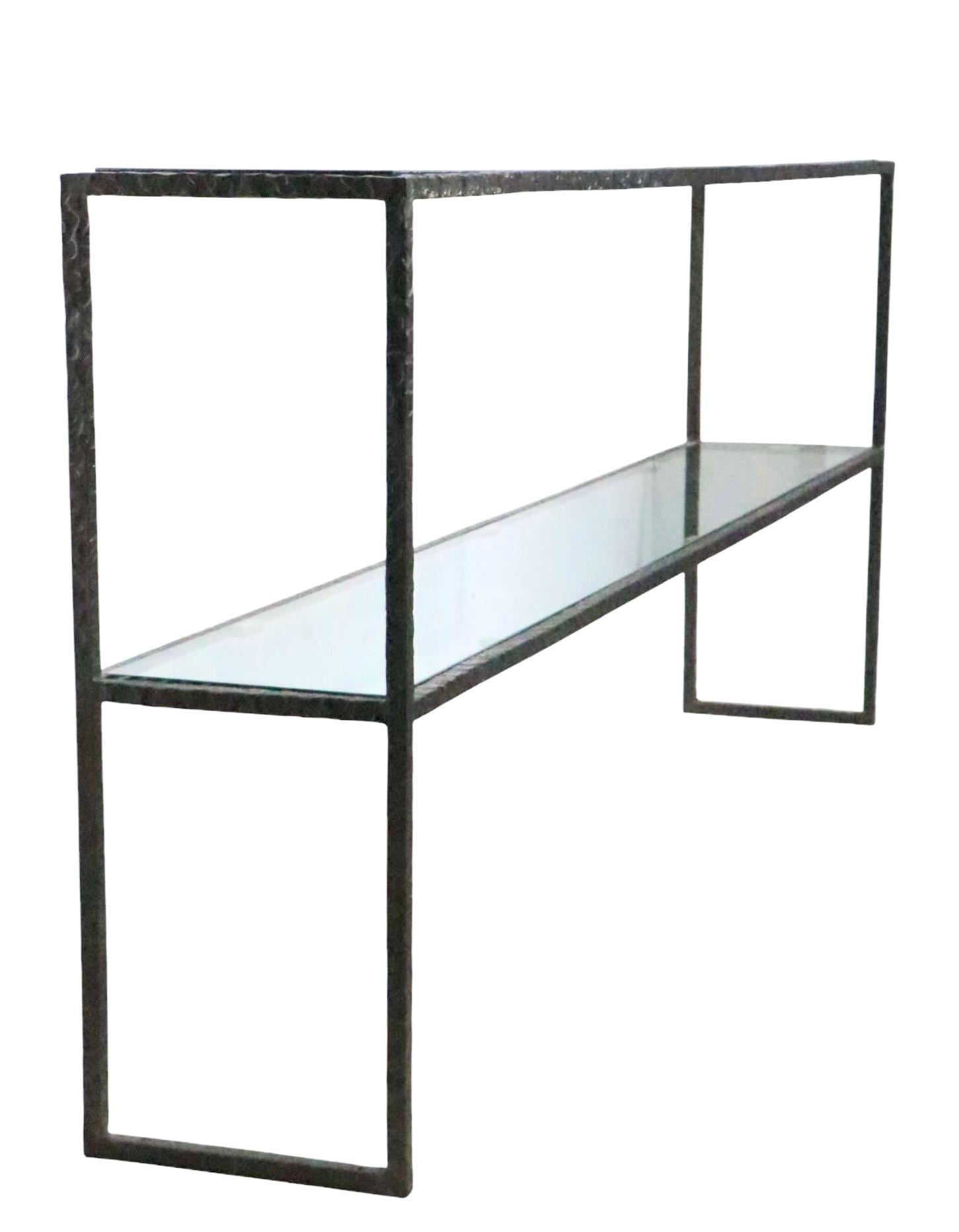 Extra Large Brutalist Two Tier  Iron and Glass Console Table after Evans c1970's For Sale 1