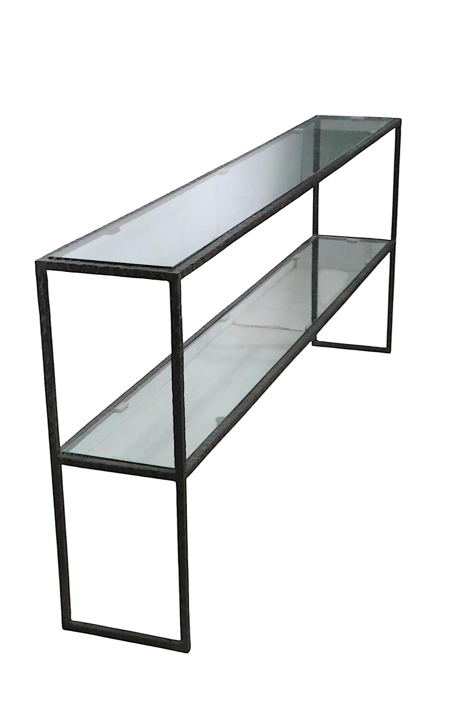 Extra Large Brutalist Two Tier  Iron and Glass Console Table after Evans c1970's For Sale 2