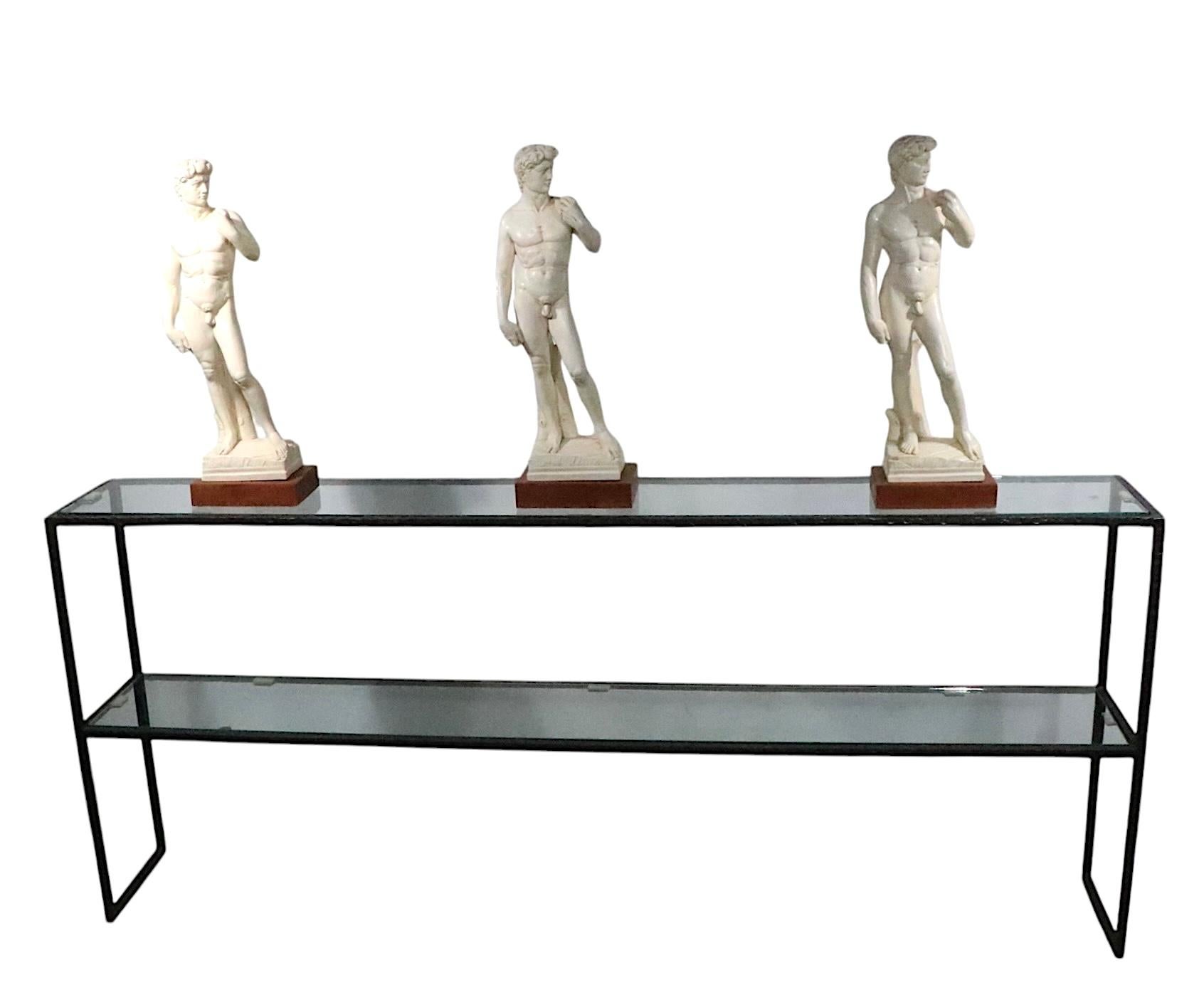 Extra Large Brutalist Two Tier  Iron and Glass Console Table after Evans c1970's For Sale 3