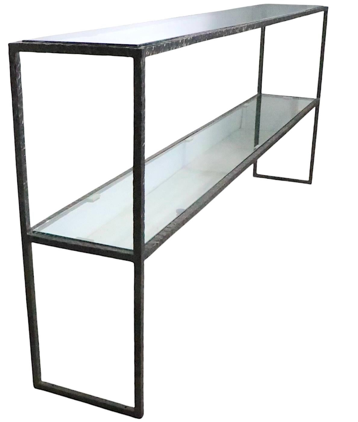 Extra Large Brutalist Two Tier  Iron and Glass Console Table after Evans c1970's For Sale 4