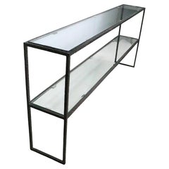 Extra groß Brutalist Zwei Etagen  Konsolentisch aus Eisen und Glas nach Evans, ca. 1970er Jahre