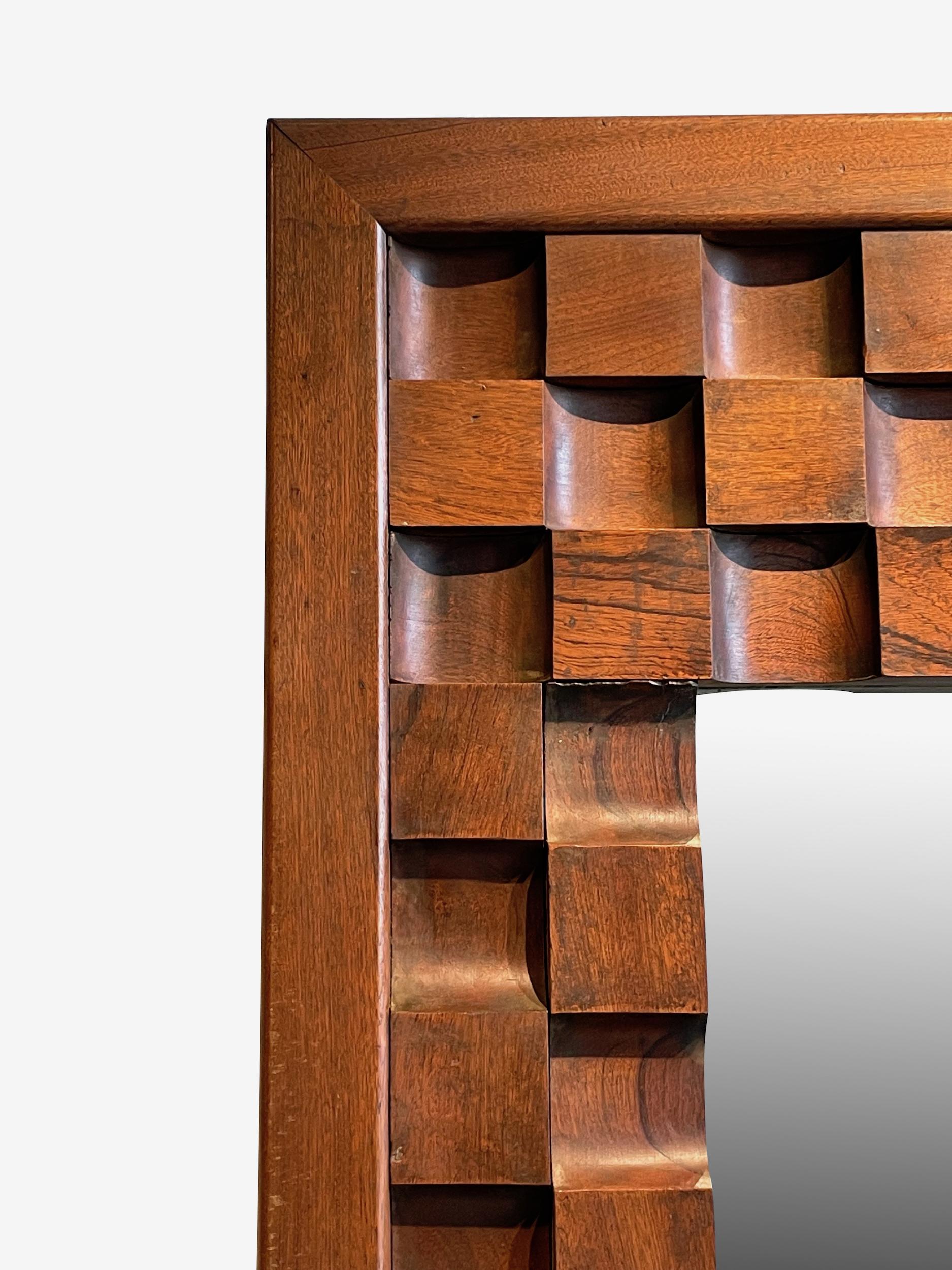 1960s Spanish extra large Brutalist design wood frame mirror.
Checkerboard design.
Walnut wood.

