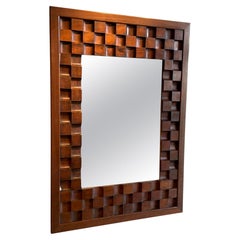 Extra Large Brutalist Walnut Wood Frame Mirror, Spain, 1960s