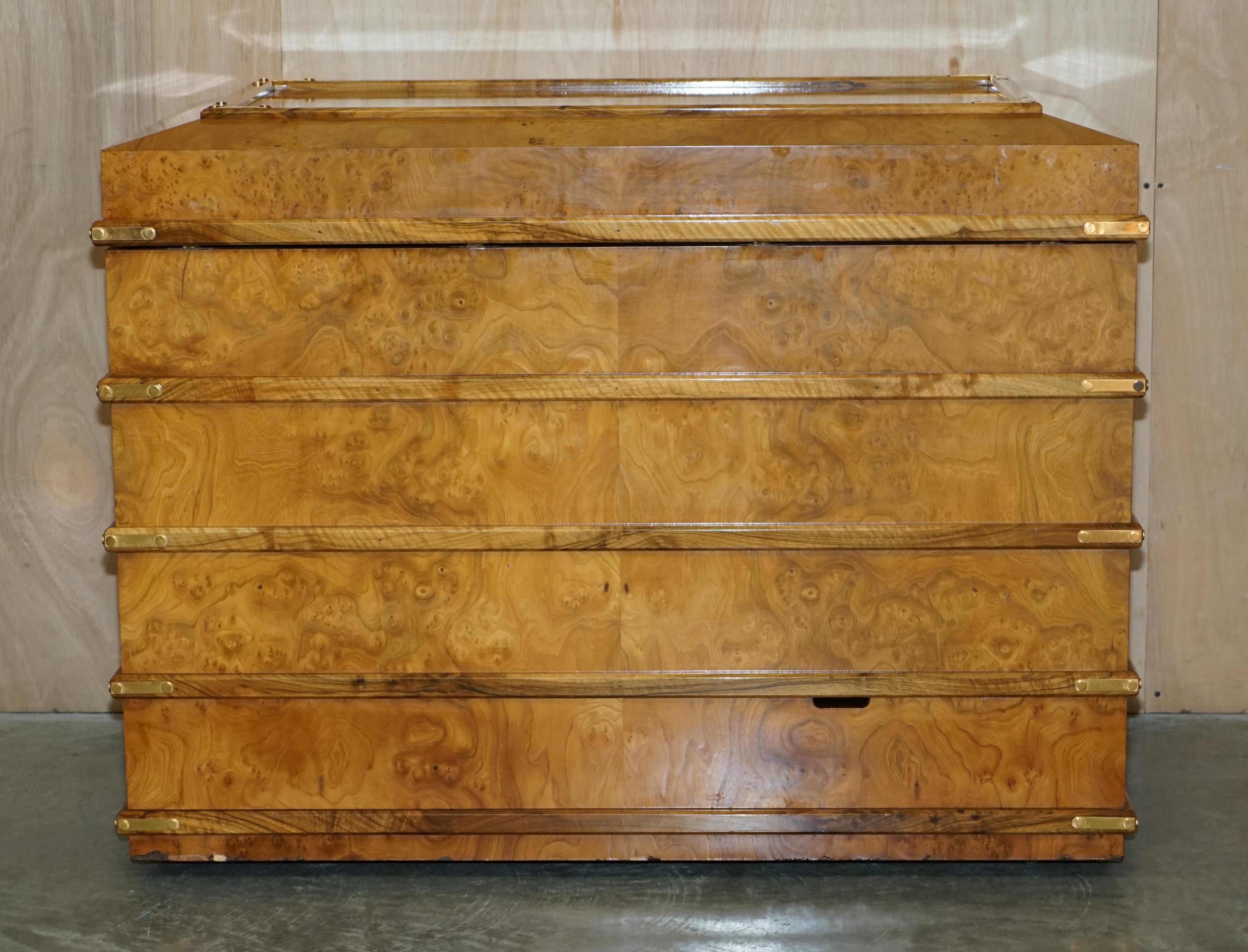 Extra Large Burr Walnut Solid Chest Trunk with Hidden Bottom Storage Must See For Sale 4