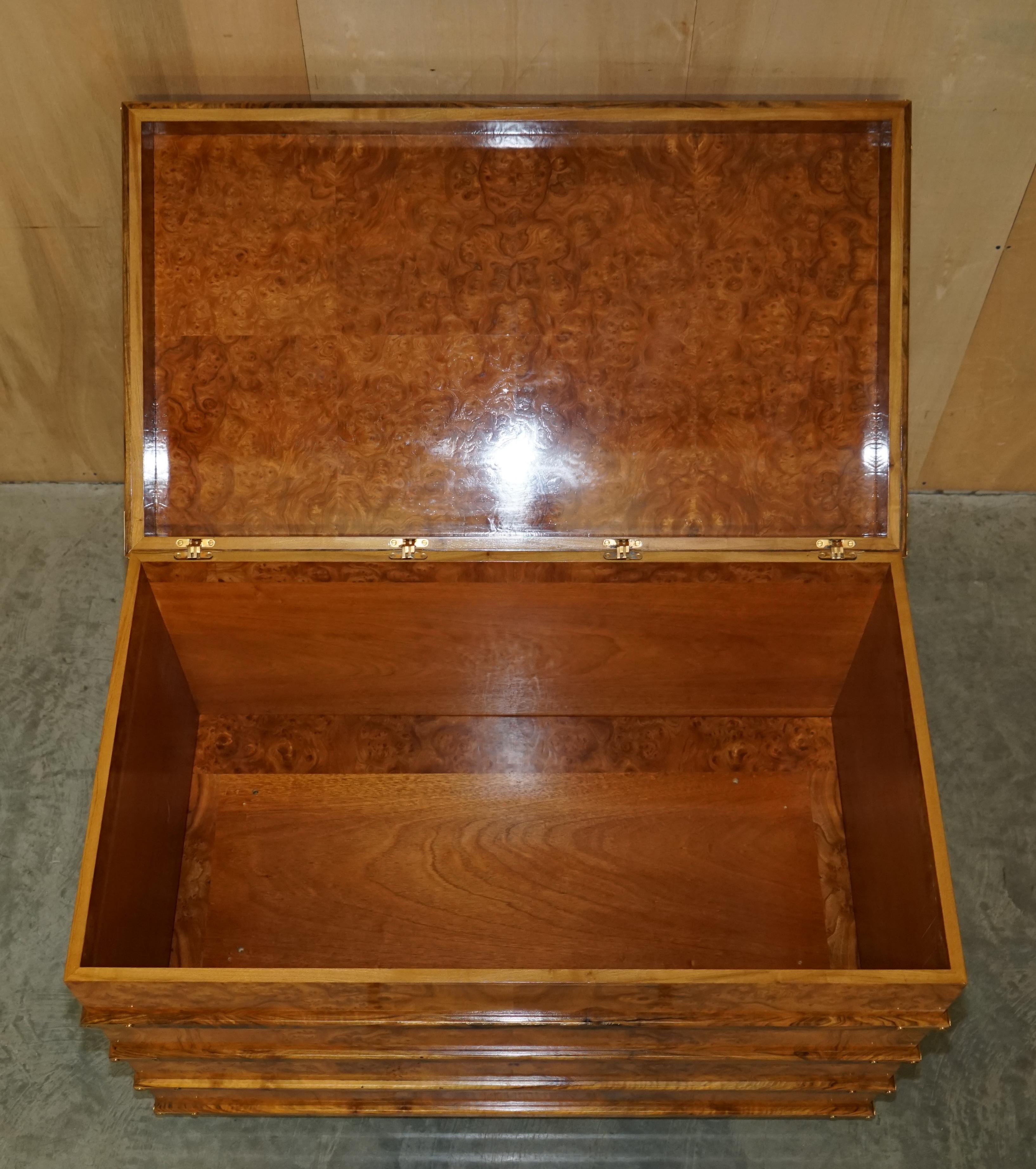 Extra Large Burr Walnut Solid Chest Trunk with Hidden Bottom Storage Must See For Sale 9