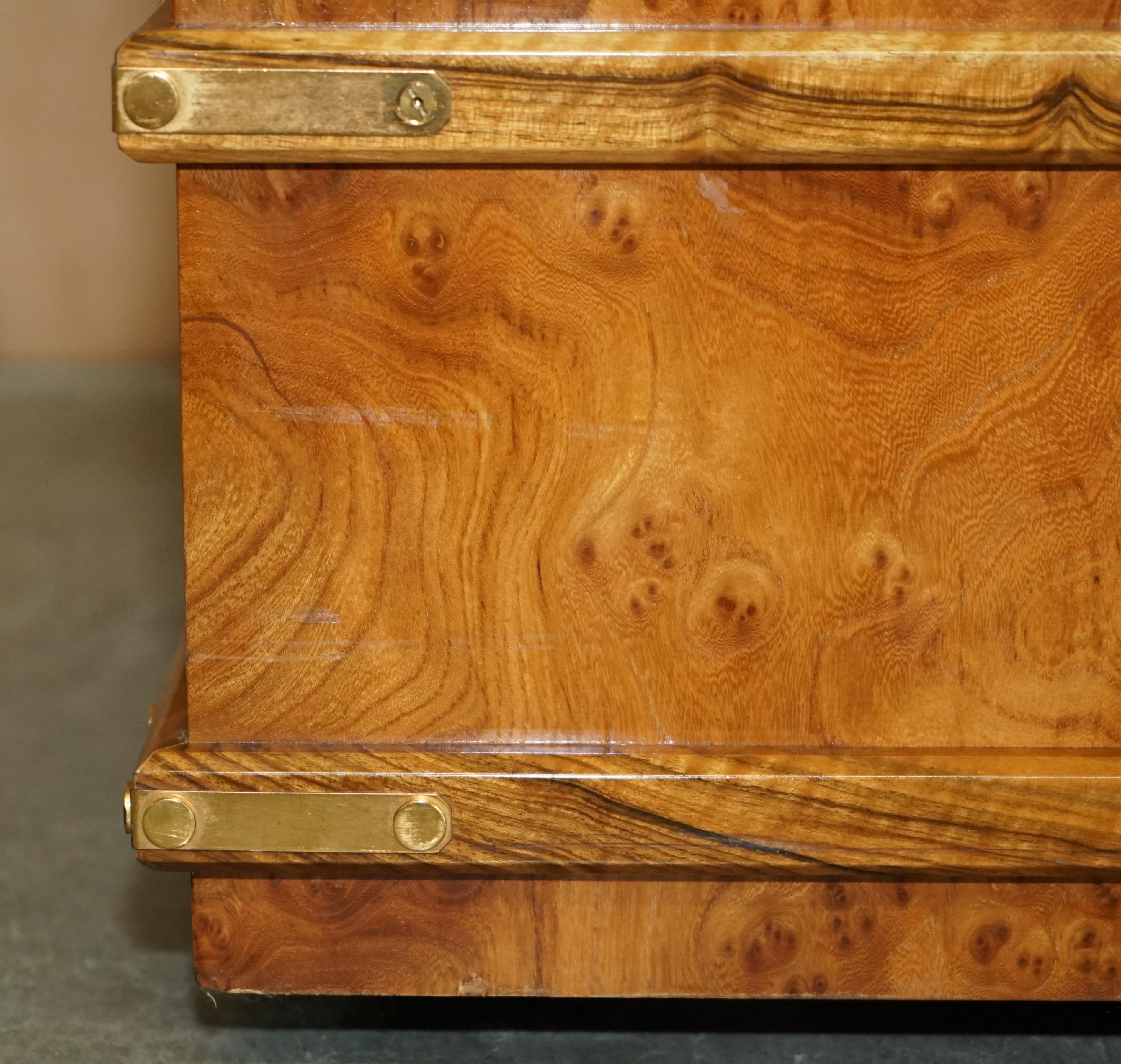 English Extra Large Burr Walnut Solid Chest Trunk with Hidden Bottom Storage Must See For Sale