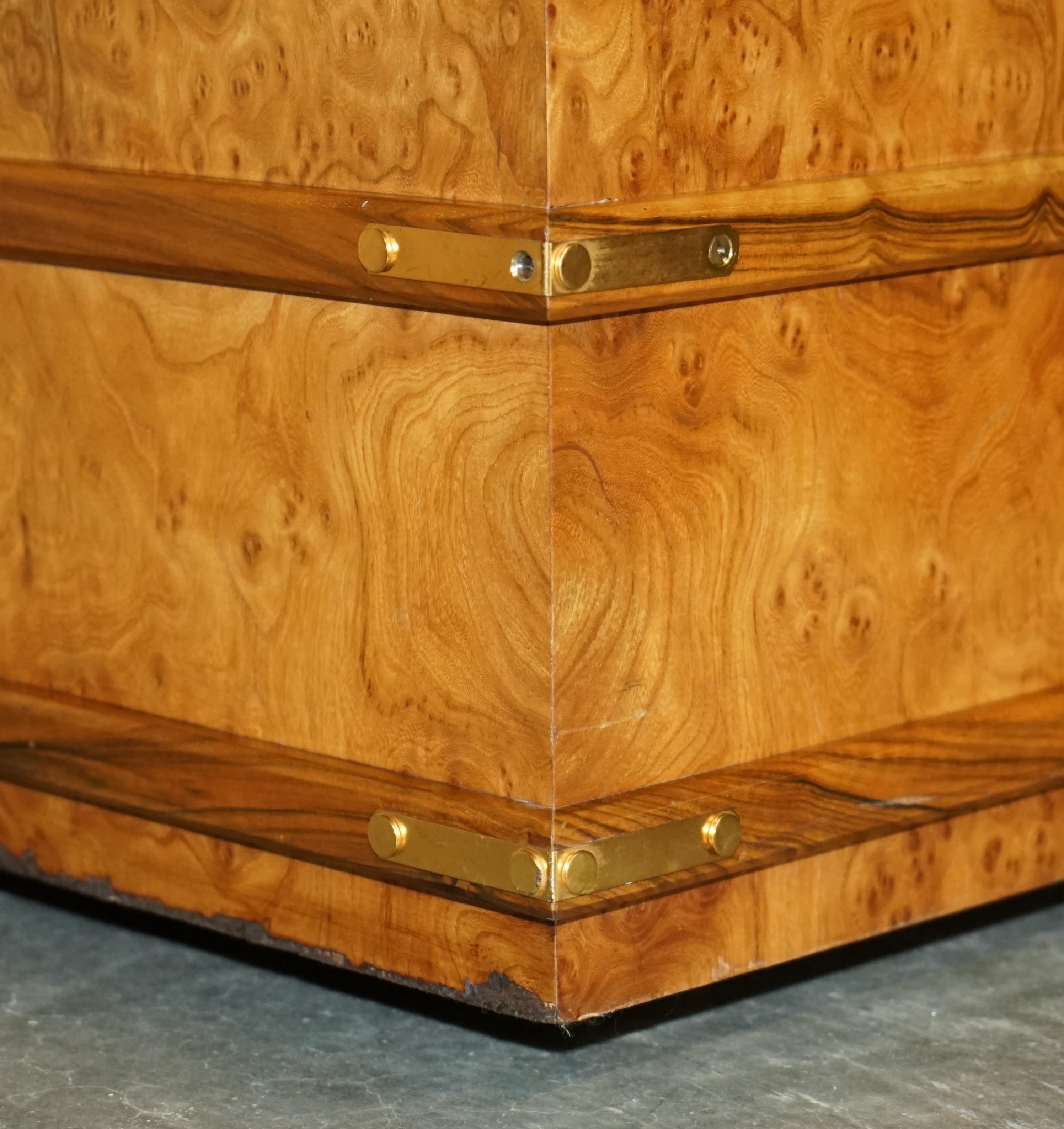 Hand-Crafted Extra Large Burr Walnut Solid Chest Trunk with Hidden Bottom Storage Must See For Sale