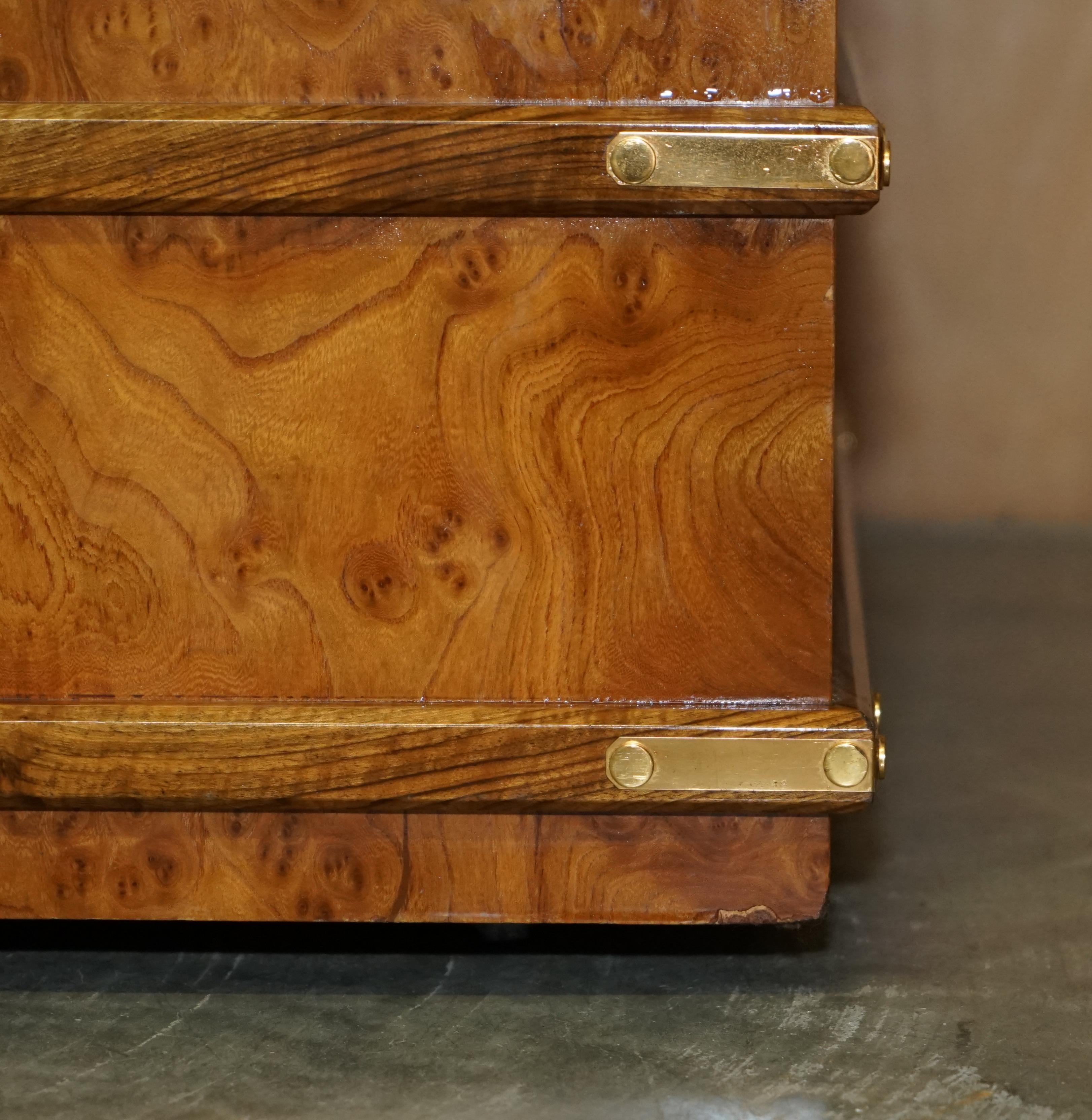 20th Century Extra Large Burr Walnut Solid Chest Trunk with Hidden Bottom Storage Must See For Sale