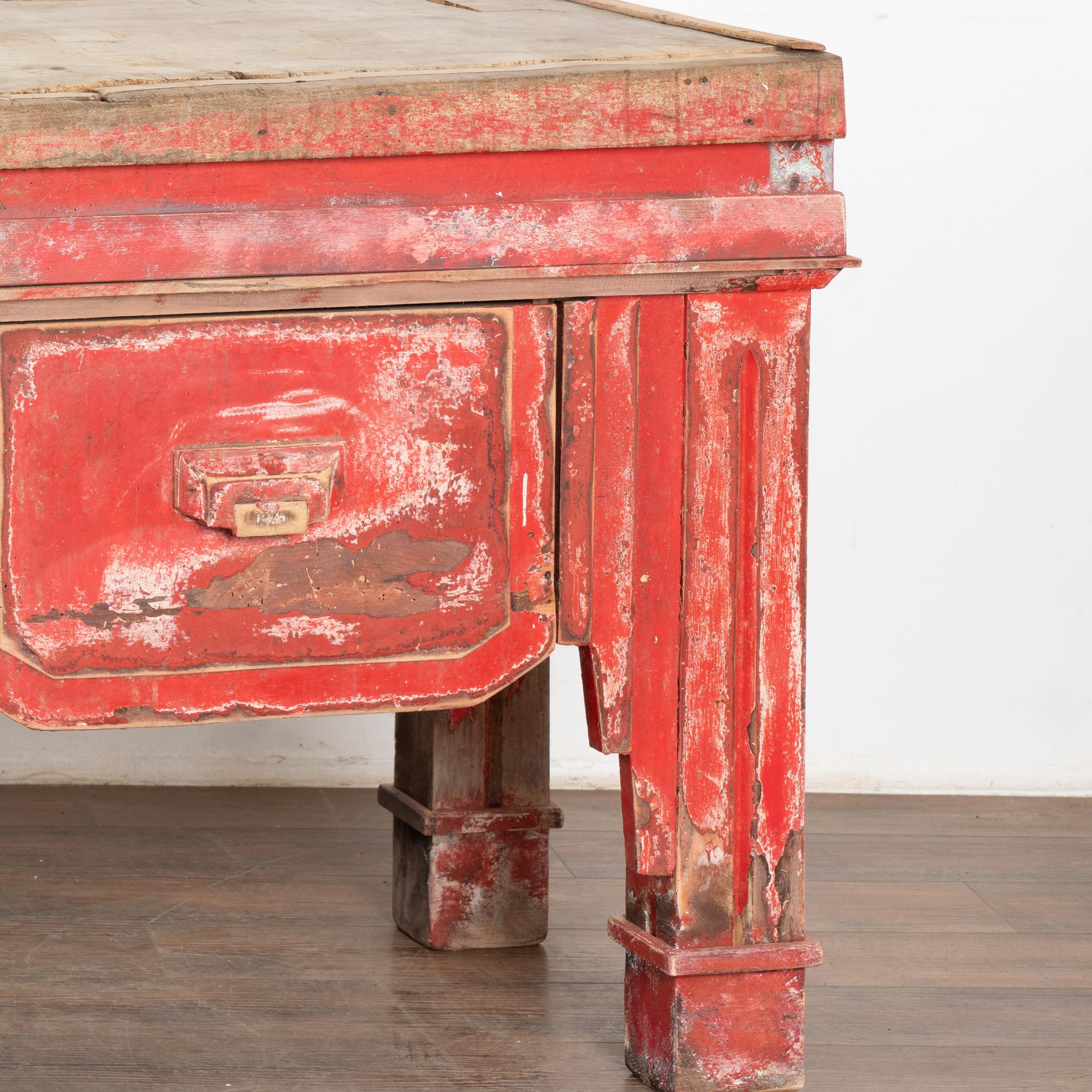 Extra Large Butcher Block Table Kitchen Island, France circa 1890 In Fair Condition In Round Top, TX