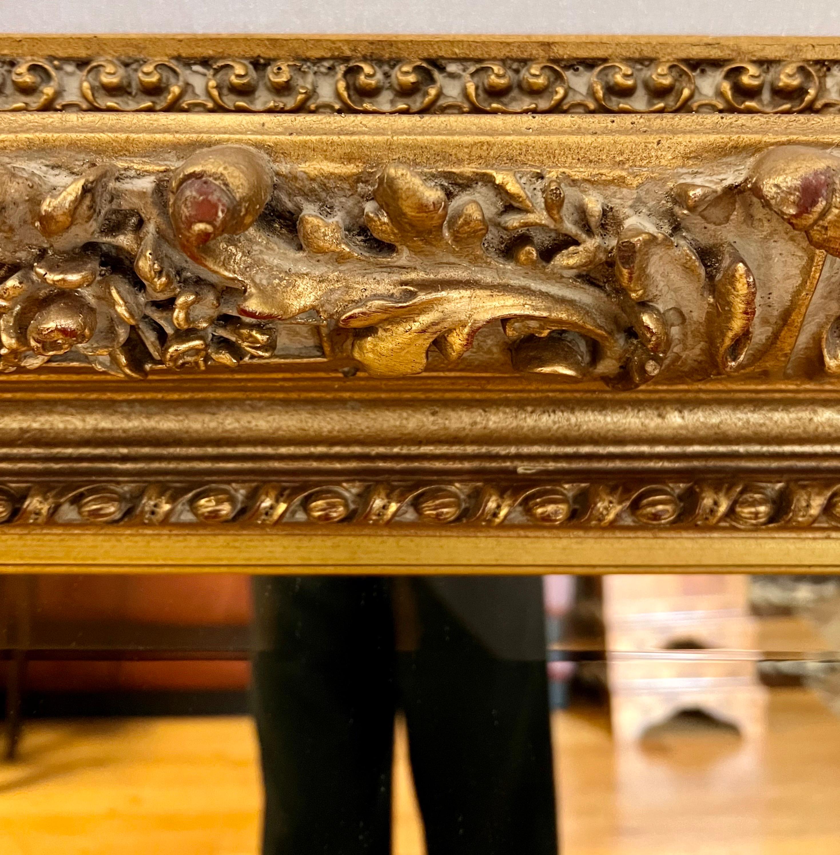 Extra Large Carved Gold Gilt Wood Framed Beveled Mirror In Good Condition In West Hartford, CT
