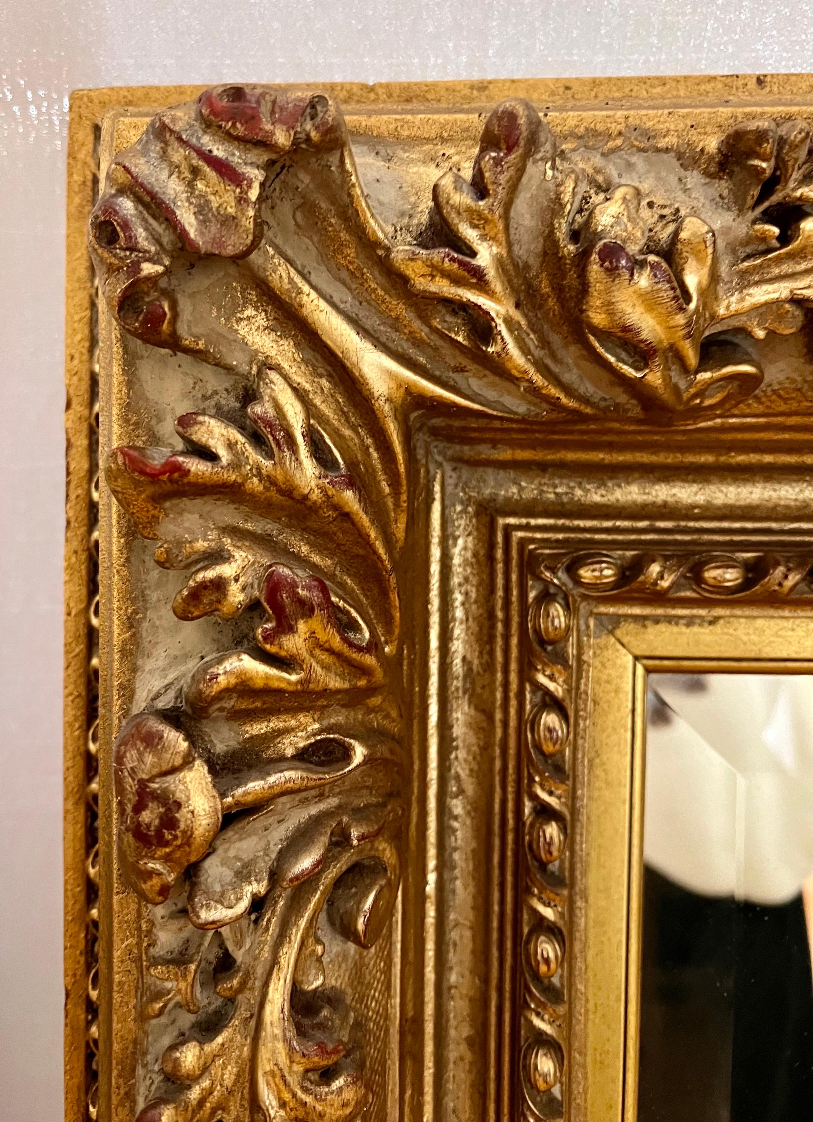 20th Century Extra Large Carved Gold Gilt Wood Framed Beveled Mirror