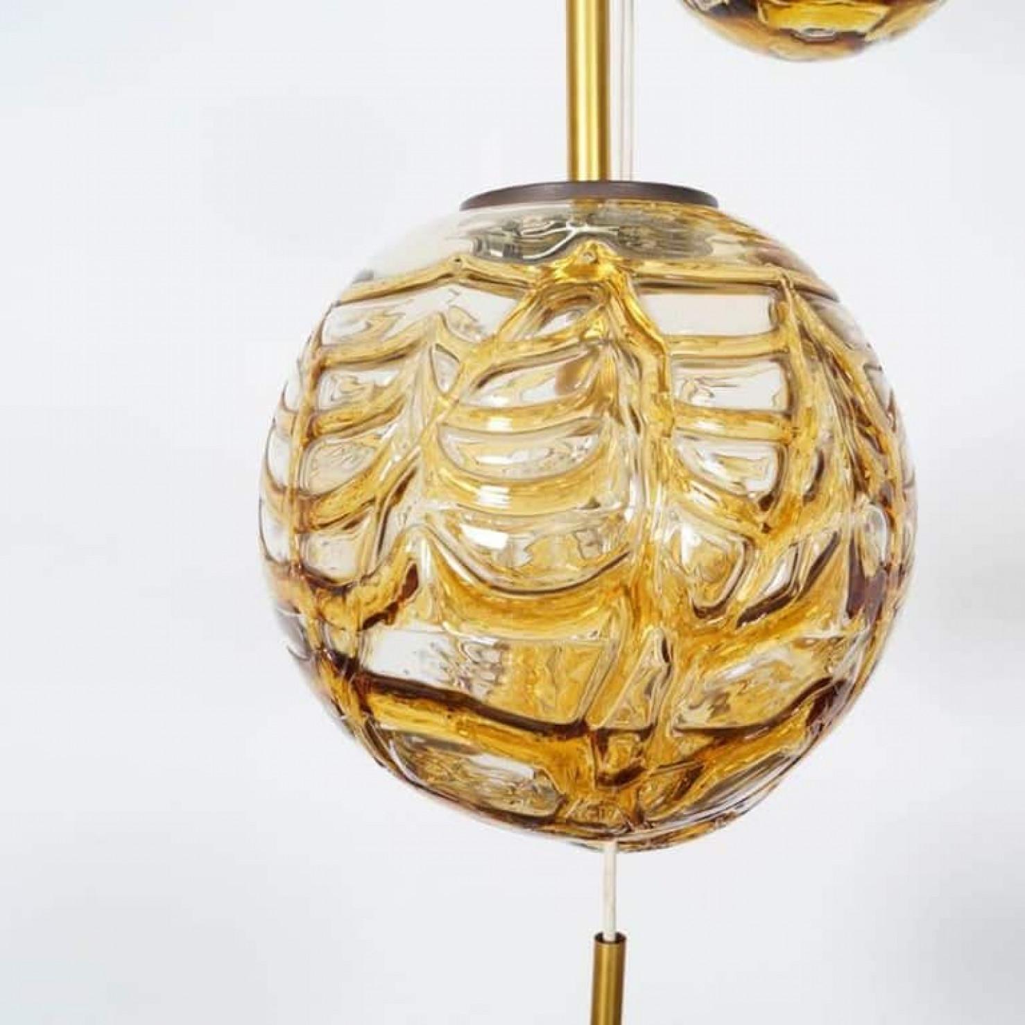 Laiton Très grande cascade avec 9 bols en verre de Murano ambré de style Venini, 1960 en vente