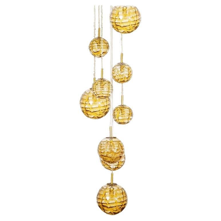 Très grande cascade avec 9 bols en verre de Murano ambré de style Venini, 1960