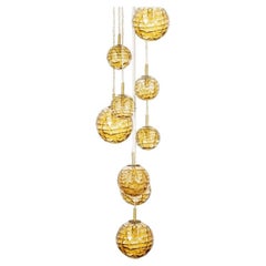 Extra Large Cascade with 9 Amber Murano Glass Bowls Venini Style, 1960