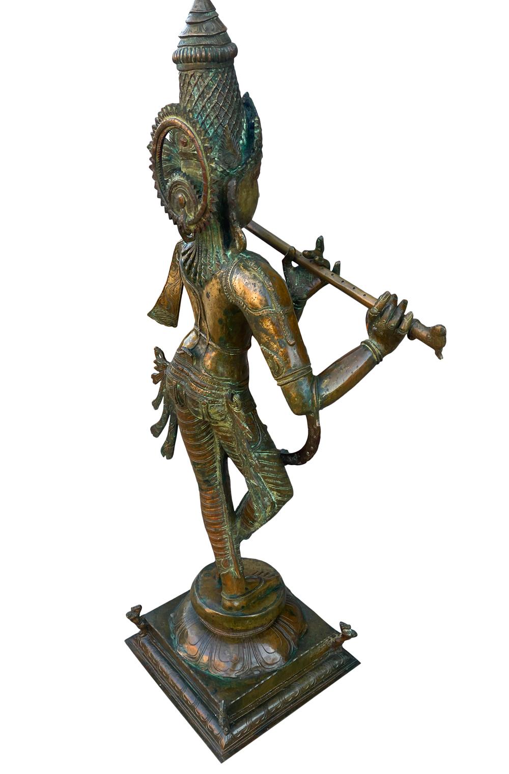 Buddha-Statue oder Skulptur aus gegossener Bronze Krishna India aus dem 19. Jahrhundert (Indisch)