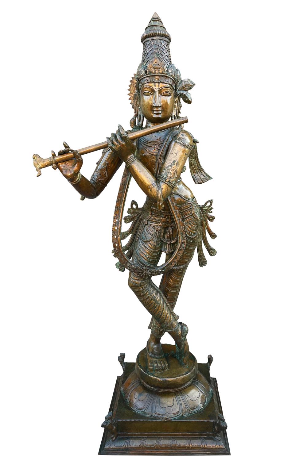 Extra Large Cast Bronze Krishna India Statue or Sculpture Buddha 19th Century 1