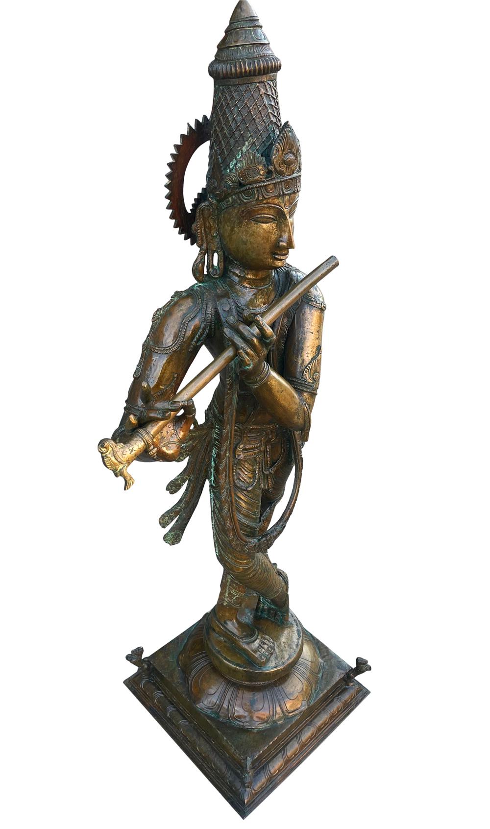 Buddha-Statue oder Skulptur aus gegossener Bronze Krishna India aus dem 19. Jahrhundert 2