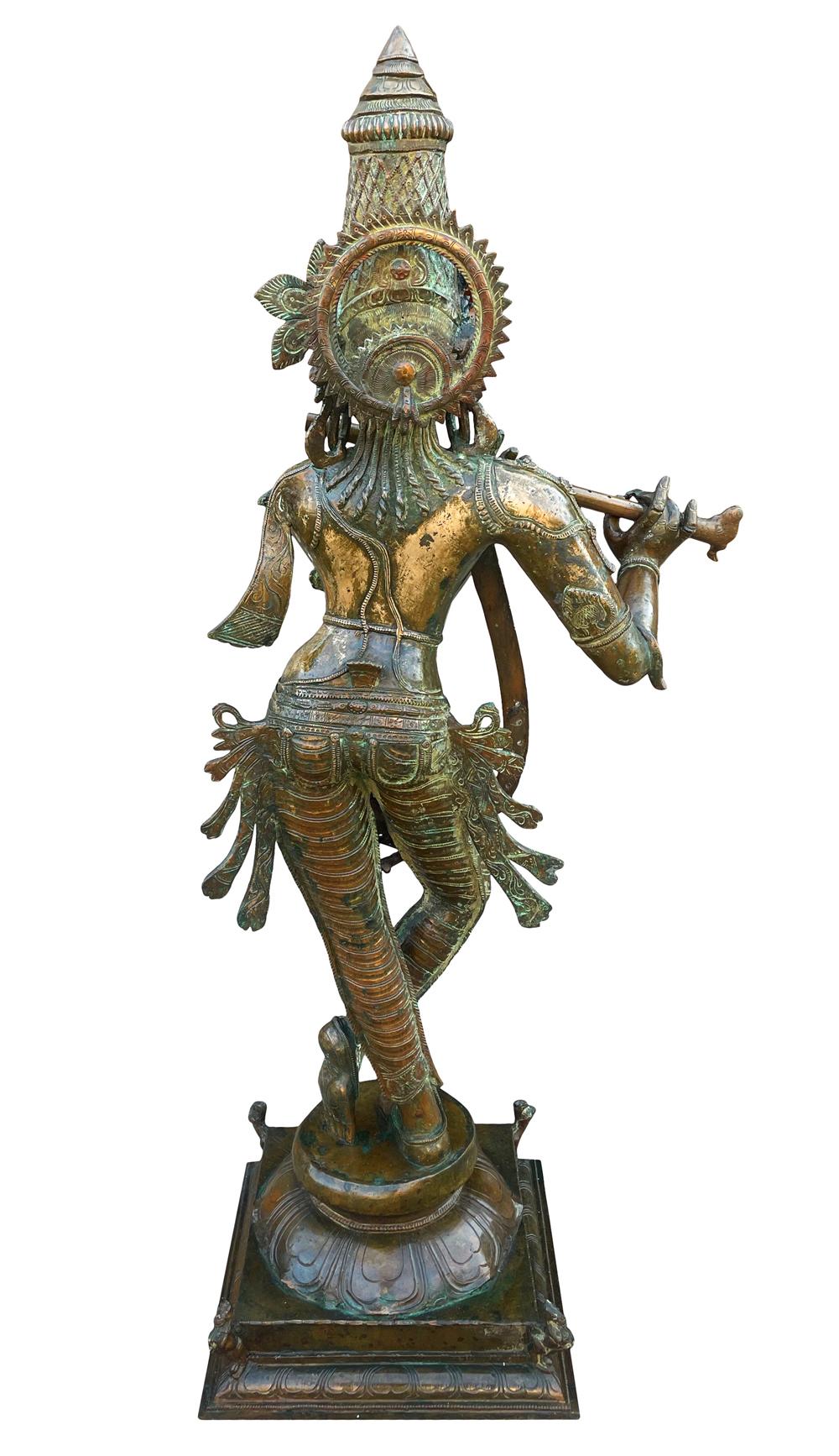Buddha-Statue oder Skulptur aus gegossener Bronze Krishna India aus dem 19. Jahrhundert 3