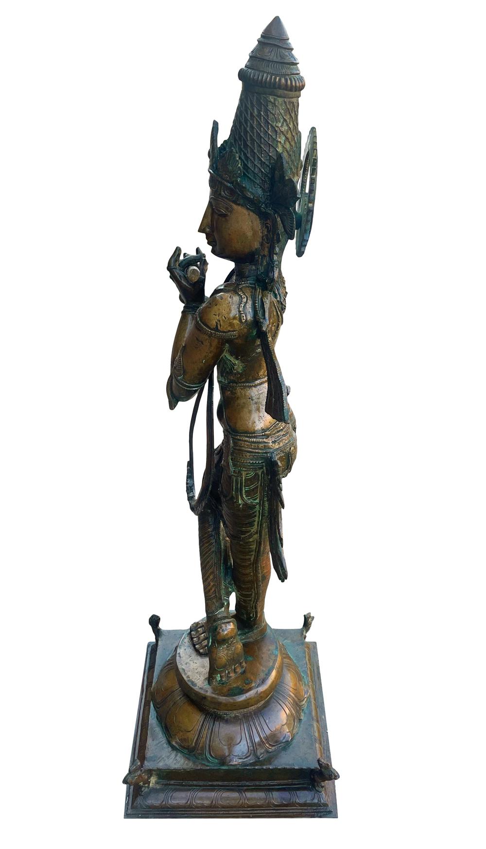 Buddha-Statue oder Skulptur aus gegossener Bronze Krishna India aus dem 19. Jahrhundert 4