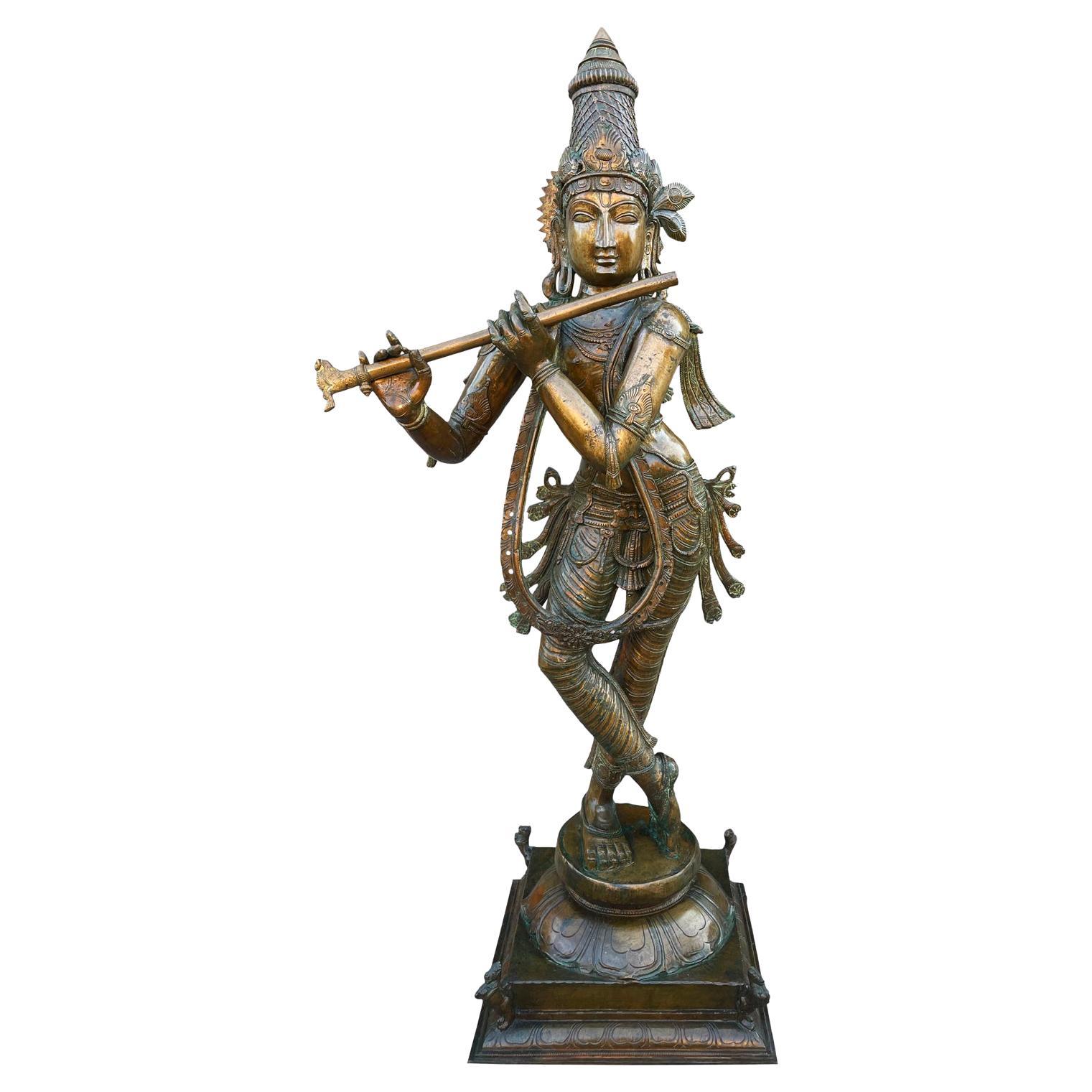 Buddha-Statue oder Skulptur aus gegossener Bronze Krishna India aus dem 19. Jahrhundert