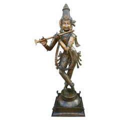 Extra Large Cast Bronze Krishna India Statue or Sculpture Buddha 19th Century