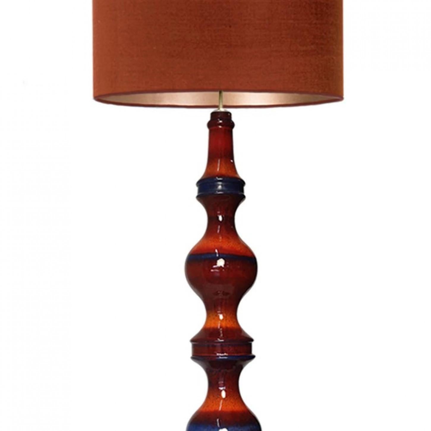 Mid-Century Modern Extra Large Ceramic Floor Lamp with New Silk Custom Made Lampshade René Houben For Sale