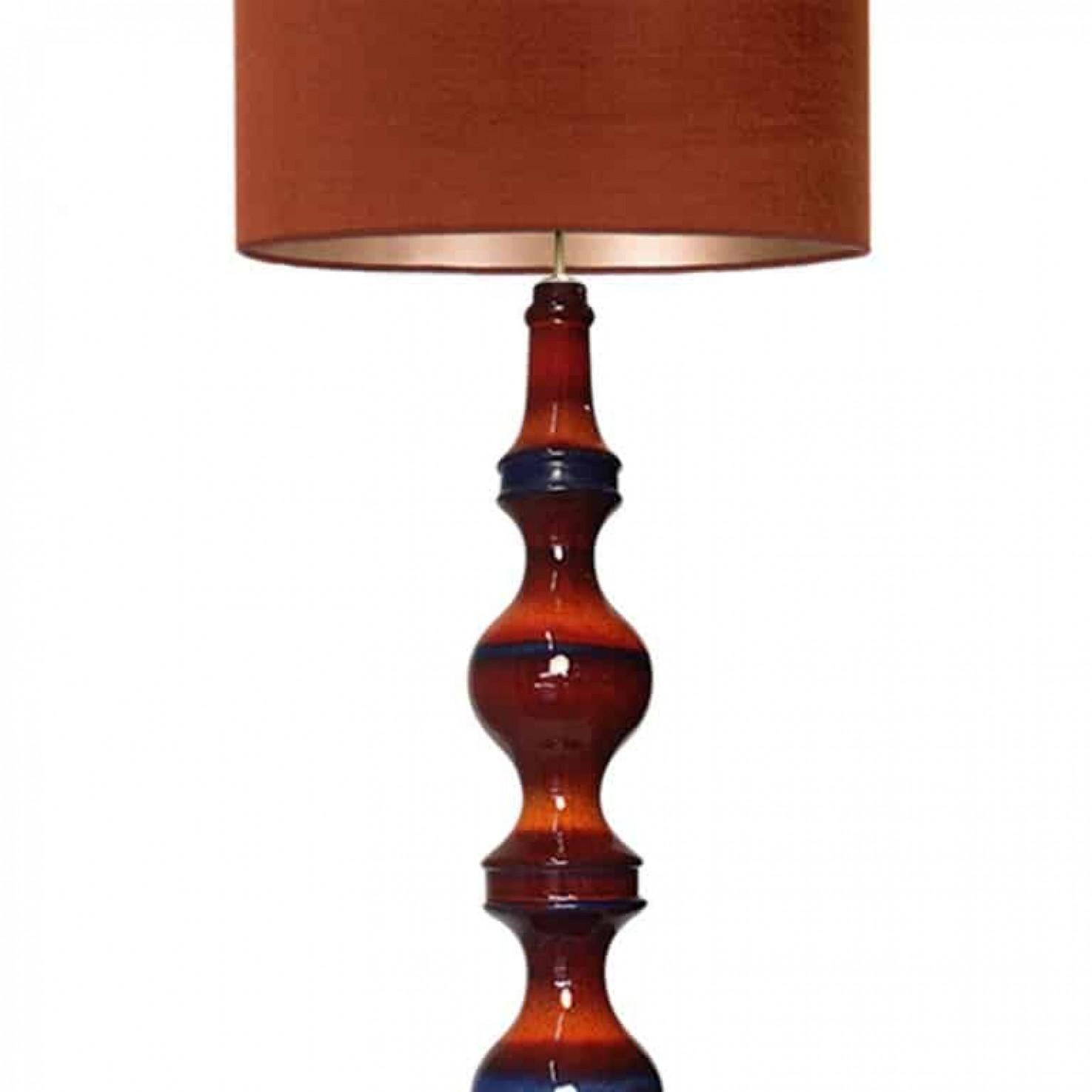 Metal Extra Large Ceramic Floor Lamp with New Silk Custom Made Lampshade René Houben For Sale