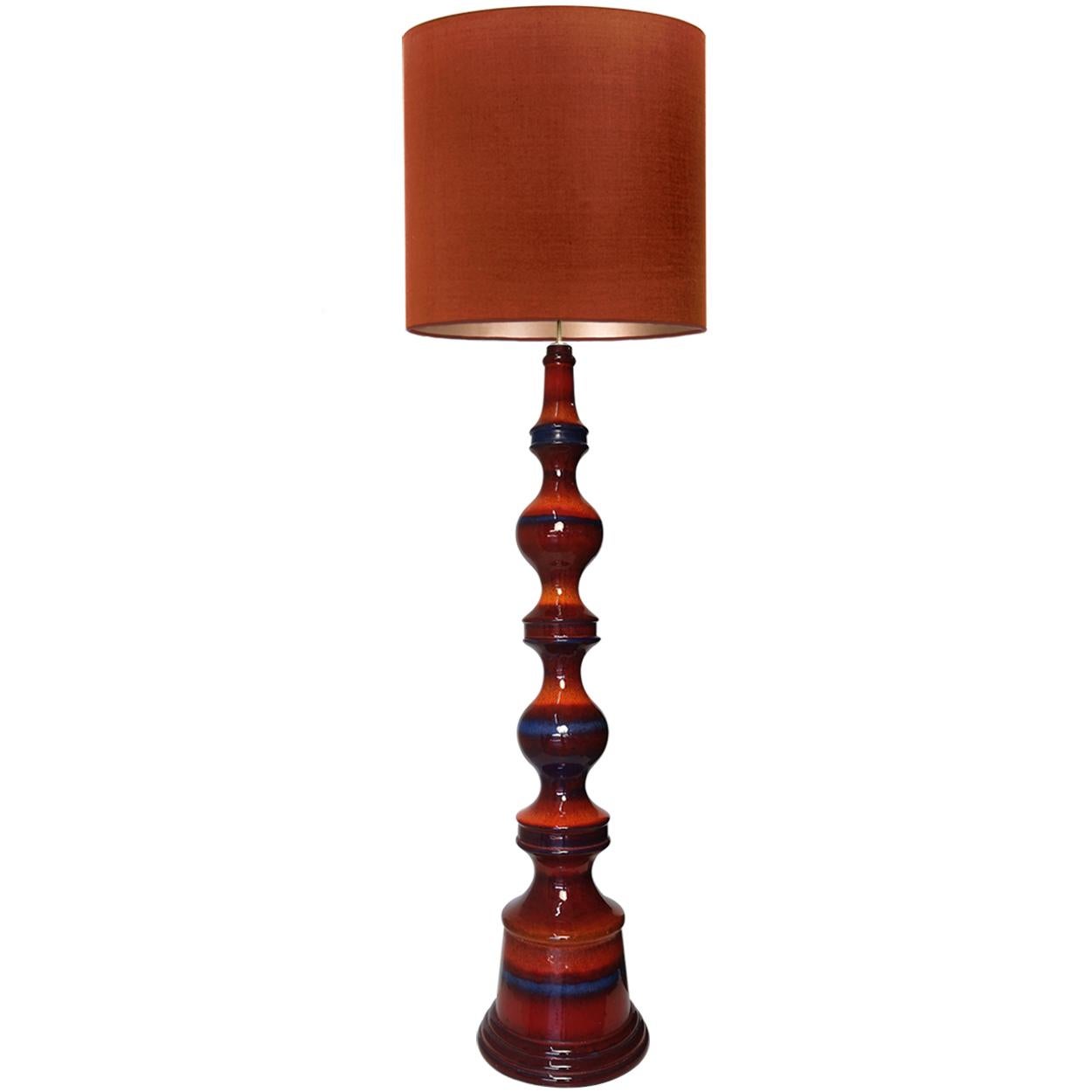 Extra Large Ceramic Floor Lamp with New Silk Custom Made Lampshade René Houben