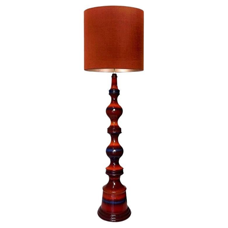 Extra Large Ceramic Floor Lamp with New Silk Custom Made Lampshade René Houben For Sale
